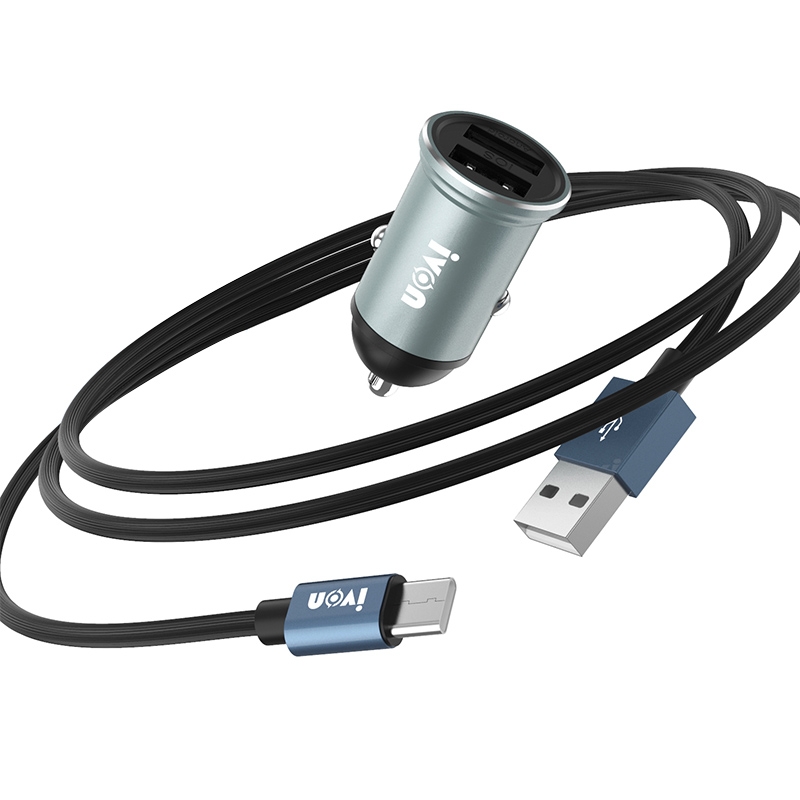 IVON CC37 15W 3.1A Dual USB Mini Car Charger + 1m USB to USB-C / Type-C Fast Charge Data Cable Set IVON CC37 15W 3.1A Dual USB Mini Car Charger + 1m USB to USB-C / Type-C Fast Charge Data Cable Set