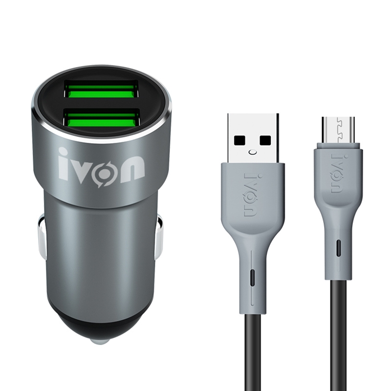IVON CC38 2.4A Dual USB Car Charger + 1m USB to Micro USB Fast Charge Data Cable Set IVON CC38 2.4A Dual USB Car Charger + 1m USB to Micro USB Fast Charge Data Cable Set