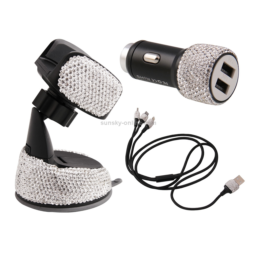 3 in 1 Diamond Car Phone Holder Bracket + Charging Cable + Charger with Safety Hammer 3 in 1 Diamond Car Phone Holder Bracket + Charging Cable + Charger with Safety Hammer
