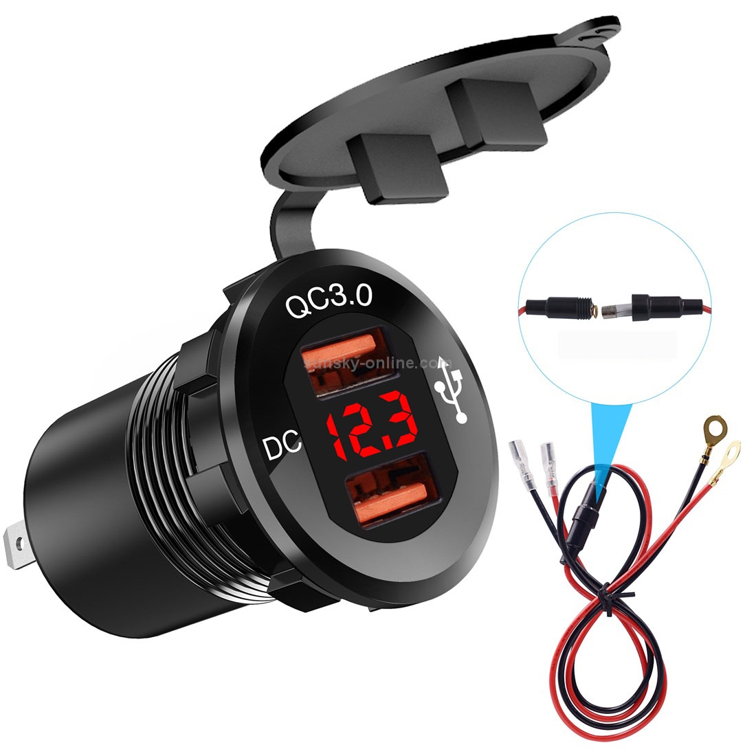 ZH-876C2 Car Square Aluminum Alloy QC 3.0 Dual USB Charger with Voltmeter & 60cm Cable ZH-876C2 Car Square Aluminum Alloy QC 3.0 Dual USB Charger with Voltmeter & 60cm Cable