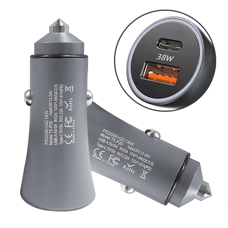 PD 20W Aluminum Alloy Dual Interface Car Fast Charger (Grey) PD 20W Aluminum Alloy Dual Interface Car Fast Charger (Grey)