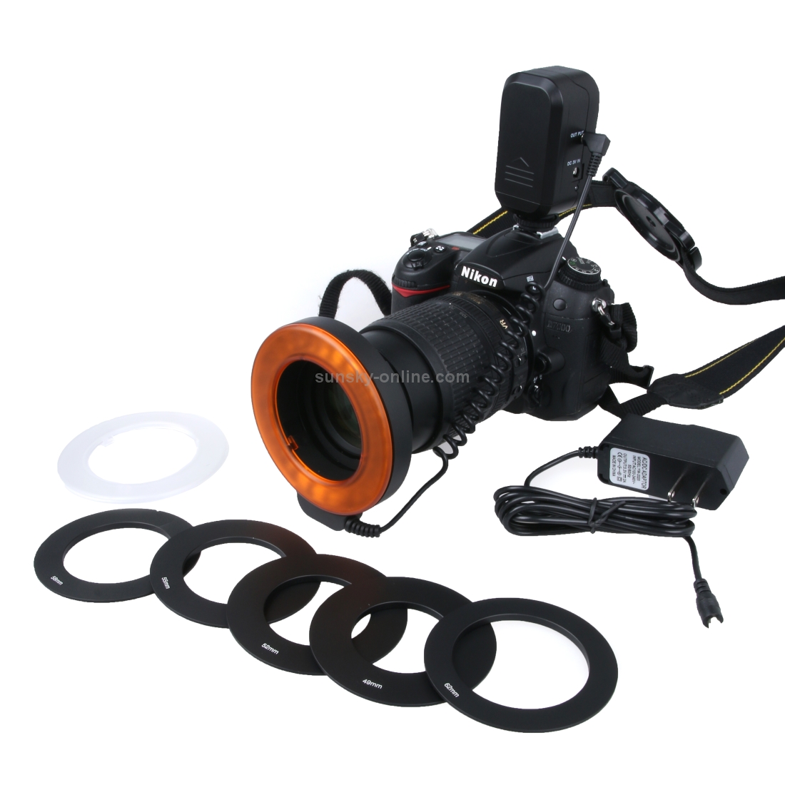 Circular LED Flash Light with 48 LED Lights & 6 Adapter Rings(49mm/52mm/55mm/58mm/62mm/67mm) for Macro Lens(Orange)