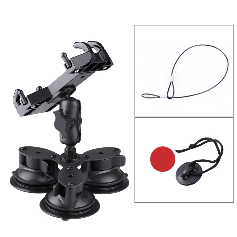 Triangle Suction Cup Mount Phone Holder with Tripod Adapter & Steel Tether & Safety Buckle (Black) Triangle Suction Cup Mount Phone Holder with Tripod Adapter & Steel Tether & Safety Buckle (Black)