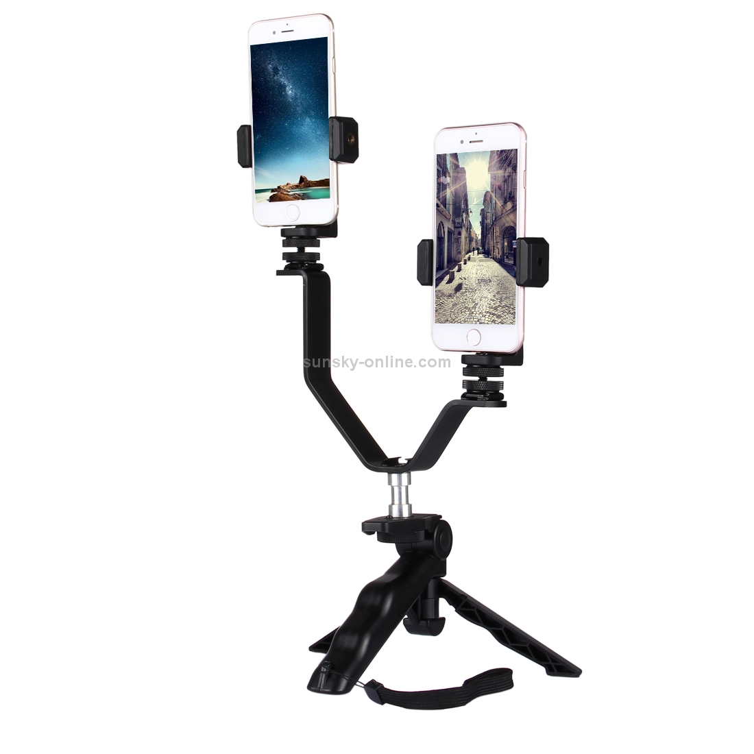 Smartphone Live Broadcast Bracket Grip Folding Tripod Holder Kits with 2x Phone Clips , For iPhone, Galaxy, Huawei, Xiaomi, HTC, Sony, Google and other Smartphones