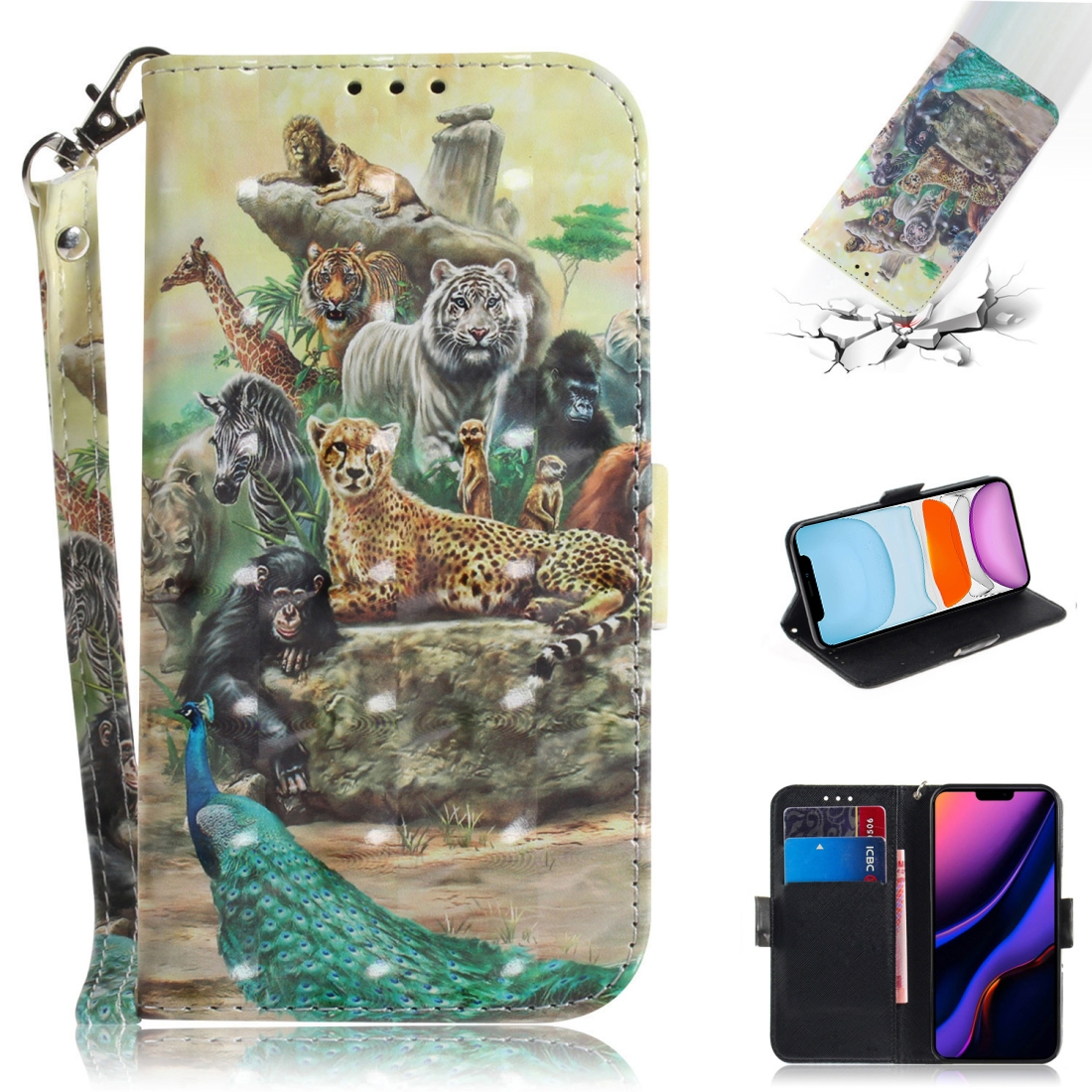 For iPhone 11 3D Colored Drawing Horizontal Flip Leather Case, with Holder & Card Slot & Wallet (Zoo) For iPhone 11 3D Colored Drawing Horizontal Flip Leather Case, with Holder & Card Slot & Wallet (Zoo)