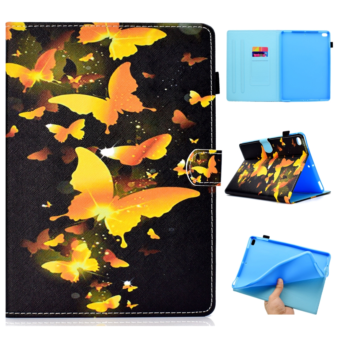 For iPad 5 / 6 Colored Drawing Stitching Horizontal Flip Leather Case, with Holder & Card Slots & Sleep / Wake-up function(Golden Butterfly) For iPad 5 / 6 Colored Drawing Stitching Horizontal Flip Leather Case, with Holder & Card Slots & Sleep / Wake-up function(Golden Butterfly)