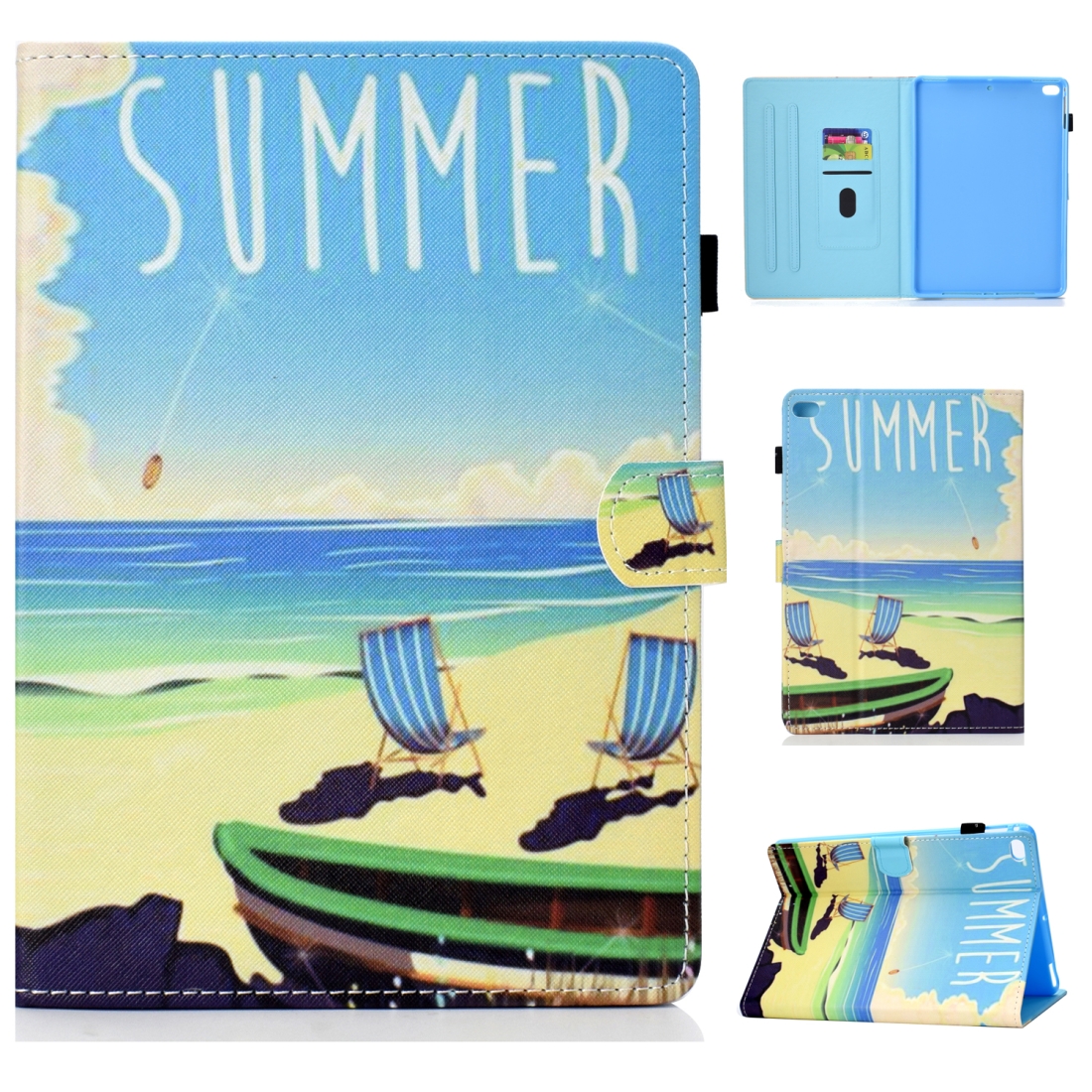 For iPad 5 / 6 / 8 Colored Drawing Stitching Horizontal Flip Leather Case, with Holder & Card Slots(Beach) For iPad 5 / 6 / 8 Colored Drawing Stitching Horizontal Flip Leather Case, with Holder & Card Slots(Beach)