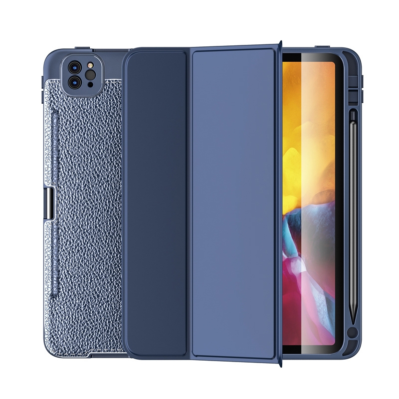 For iPad Pro 11 inch (2020) Lychee Peel Texture Horizontal Deformation Flip TPU Leather Tablet Case with Three-folding Holder & Sleep / Wake-up Function(Blue) For iPad Pro 11 inch (2020) Lychee Peel Texture Horizontal Deformation Flip TPU Leather Tablet Case with Three-folding Holder & Sleep / Wake-up Function(Blue)