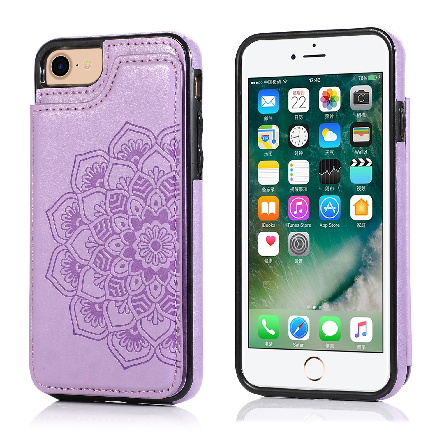For iPhone SE 2022 / SE 2020 / 8 / 7 Double Buckle Mandala Pattern PU+TPU Protective Case with Card Slots & Holder & Photo Frame(Purple) For iPhone SE 2022 / SE 2020 / 8 / 7 Double Buckle Mandala Pattern PU+TPU Protective Case with Card Slots & Holder & Photo Frame(Purple)