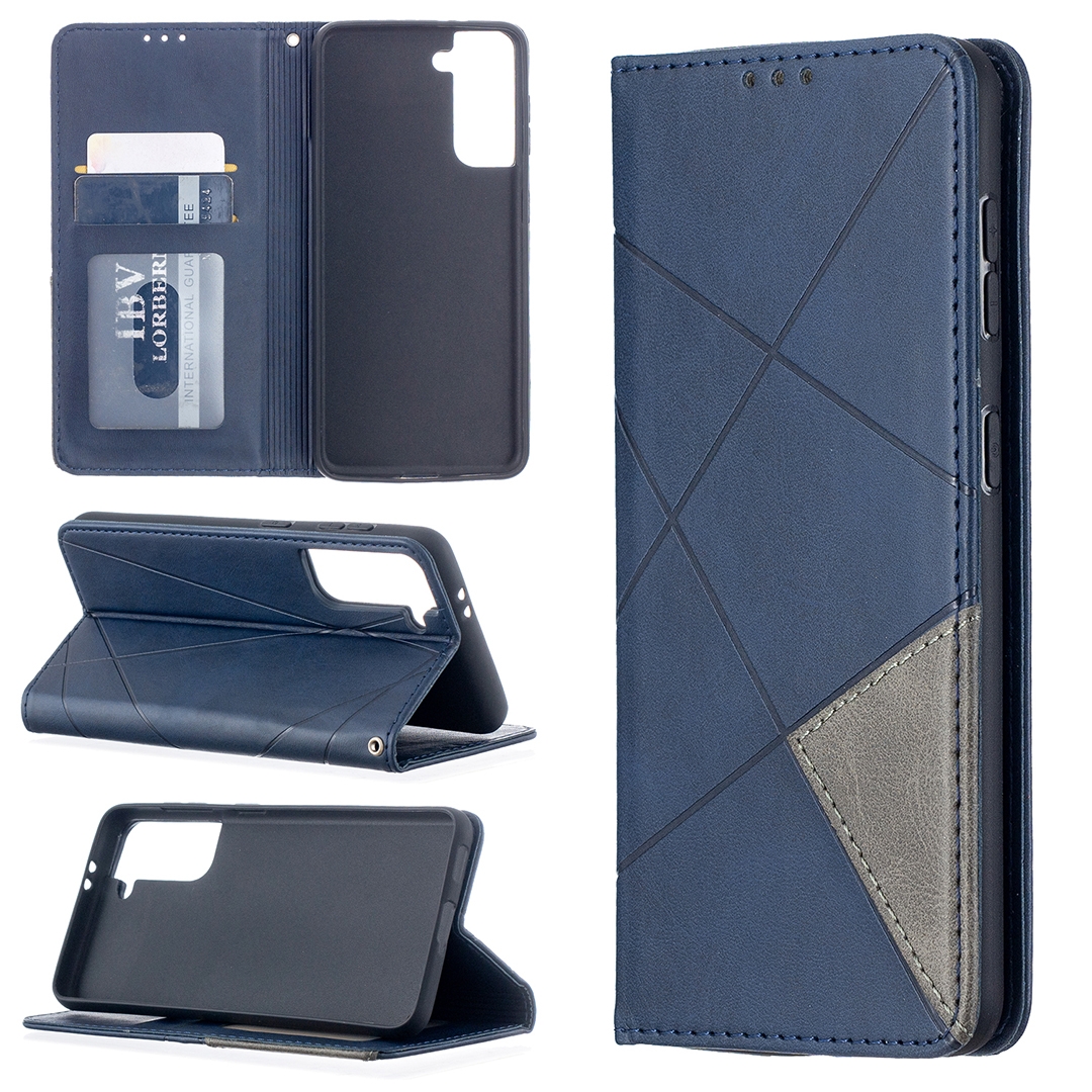 For Samsung Galaxy S21 5G Rhombus Texture Horizontal Flip Magnetic Leather Case with Holder & Card Slots(Blue) For Samsung Galaxy S21 5G Rhombus Texture Horizontal Flip Magnetic Leather Case with Holder & Card Slots(Blue)