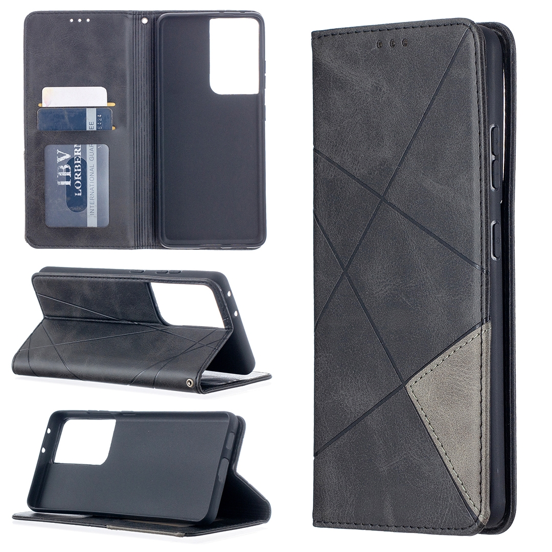 For Samsung Galaxy S21 Ultra 5G Rhombus Texture Horizontal Flip Magnetic Leather Case with Holder & Card Slots(Black) For Samsung Galaxy S21 Ultra 5G Rhombus Texture Horizontal Flip Magnetic Leather Case with Holder & Card Slots(Black)