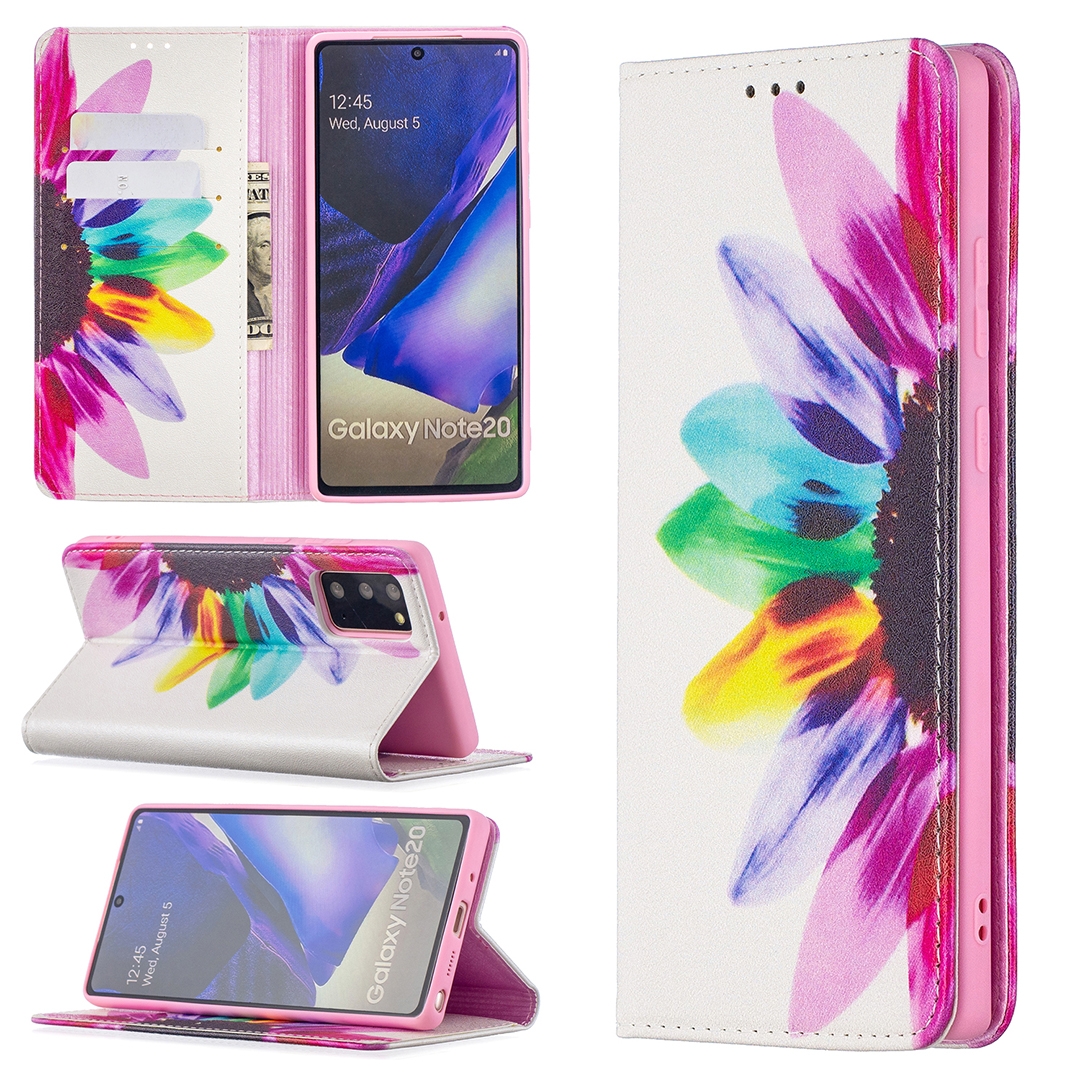 For Samsung Galaxy Note20 Colored Drawing Pattern Invisible Magnetic Horizontal Flip PU Leather Case with Holder & Card Slots & Wallet(Sun Flower) For Samsung Galaxy Note20 Colored Drawing Pattern Invisible Magnetic Horizontal Flip PU Leather Case with Holder & Card Slots & Wallet(Sun Flower)