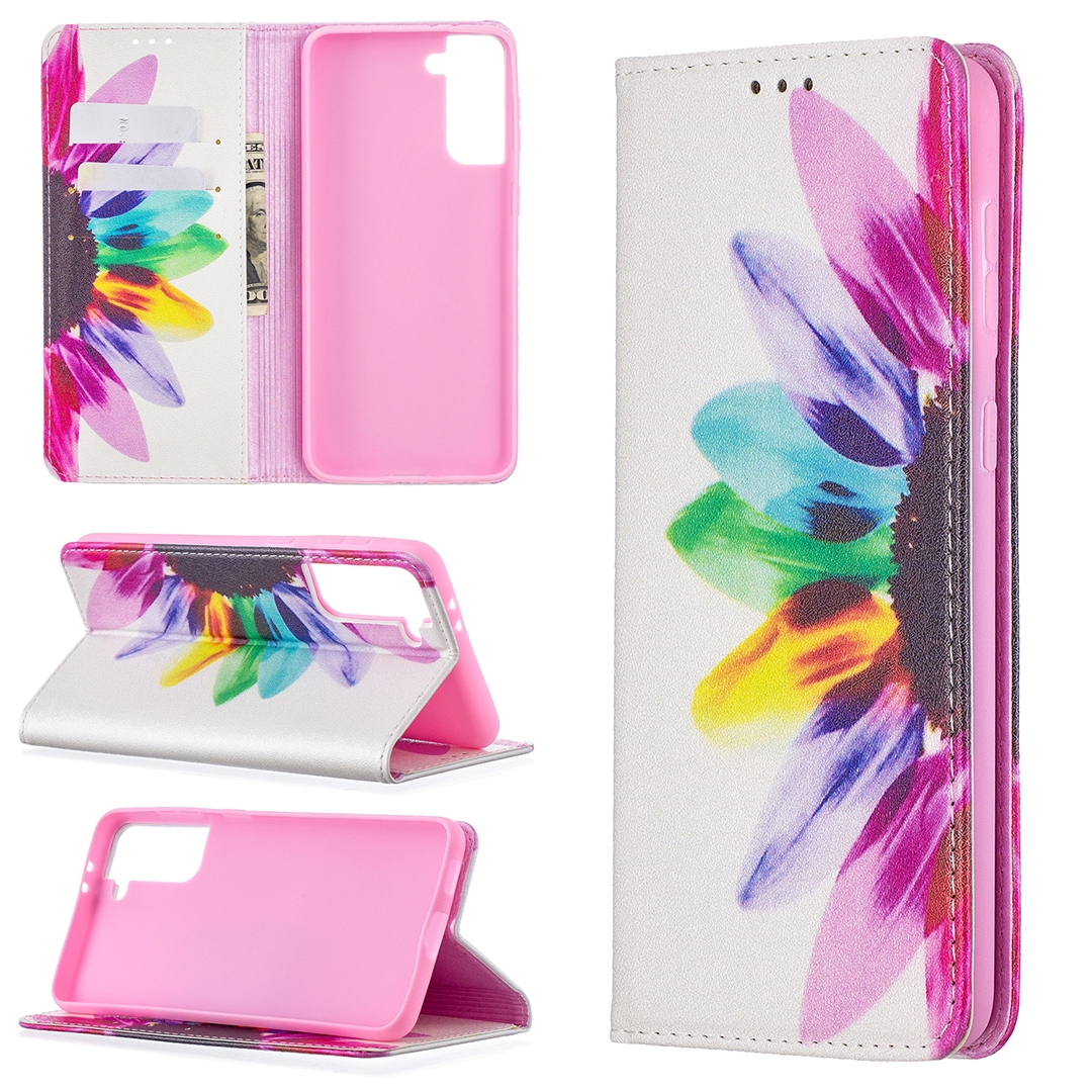For Samsung Galaxy S21+ 5G Colored Drawing Pattern Invisible Magnetic Horizontal Flip PU Leather Case with Holder & Card Slots & Wallet(Sun Flower) For Samsung Galaxy S21+ 5G Colored Drawing Pattern Invisible Magnetic Horizontal Flip PU Leather Case with Holder & Card Slots & Wallet(Sun Flower)