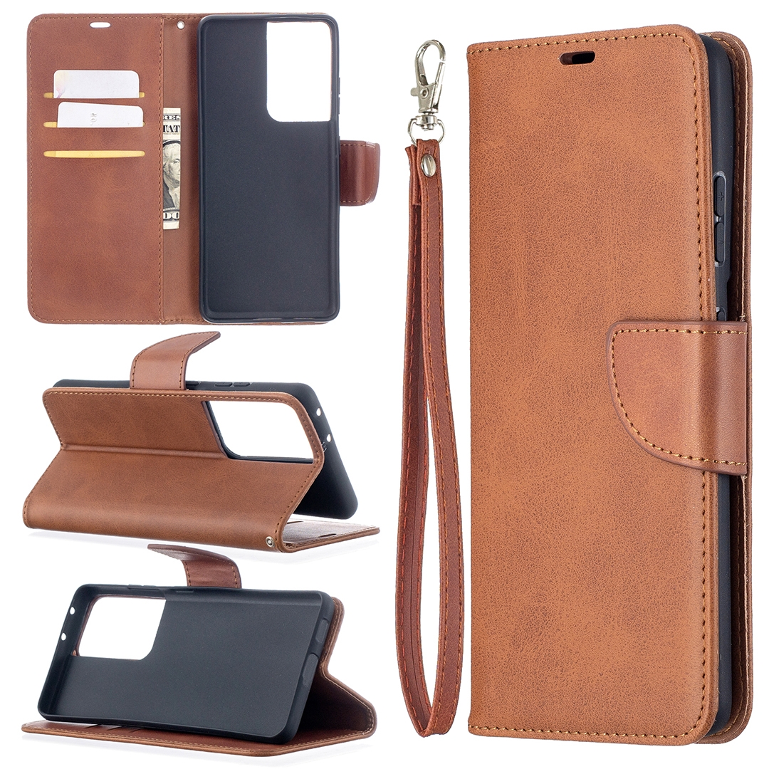 For Samsung Galaxy S21 Ultra 5G Lambskin Texture Pure Color Horizontal Flip PU Leather Case with Holder & Card Slots & Wallet & Lanyard(Brown) For Samsung Galaxy S21 Ultra 5G Lambskin Texture Pure Color Horizontal Flip PU Leather Case with Holder & Card Slots & Wallet & Lanyard(Brown)