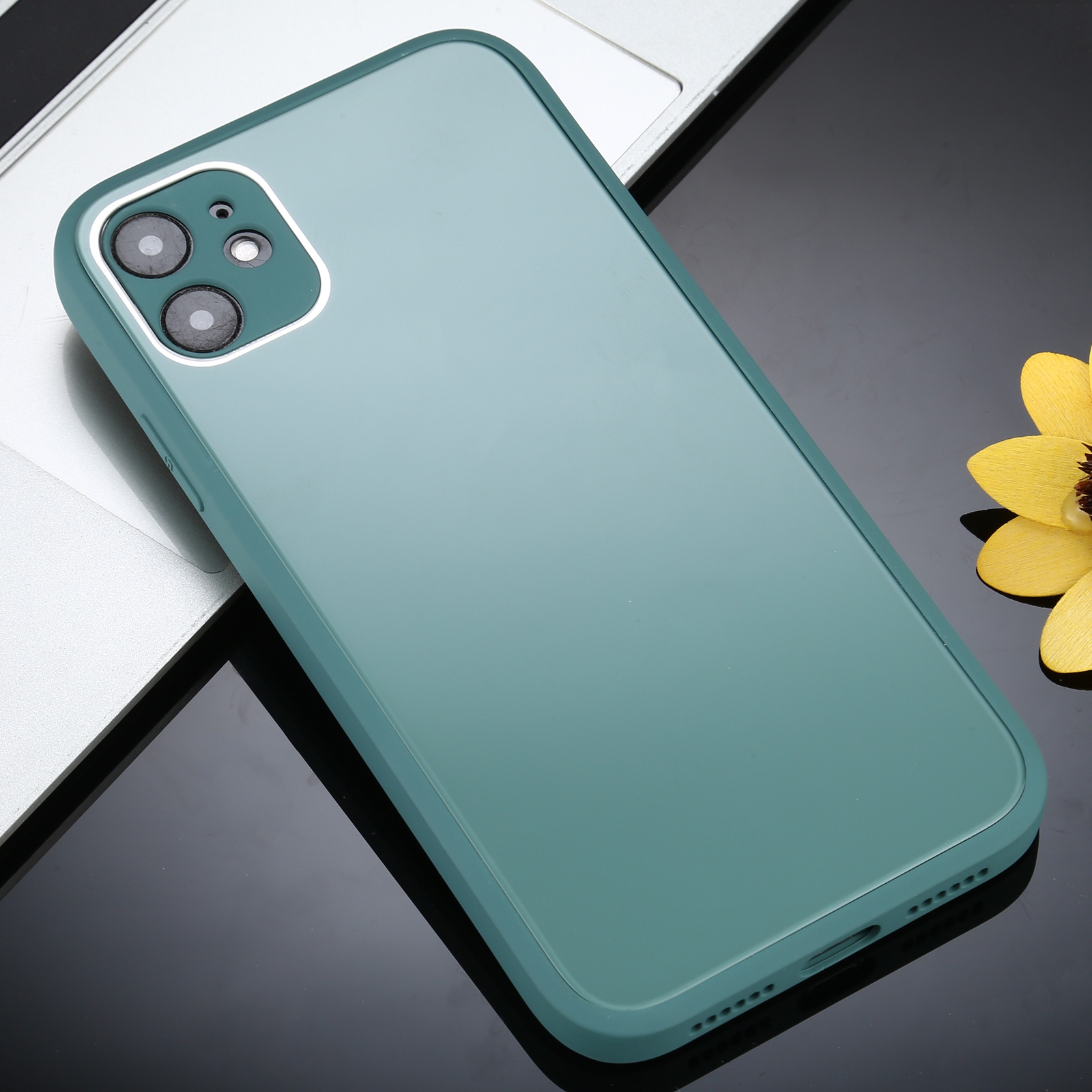 For iPhone 12 Solid Color Glass + Silicone Protective Case(Dark Green) For iPhone 12 Solid Color Glass + Silicone Protective Case(Dark Green)