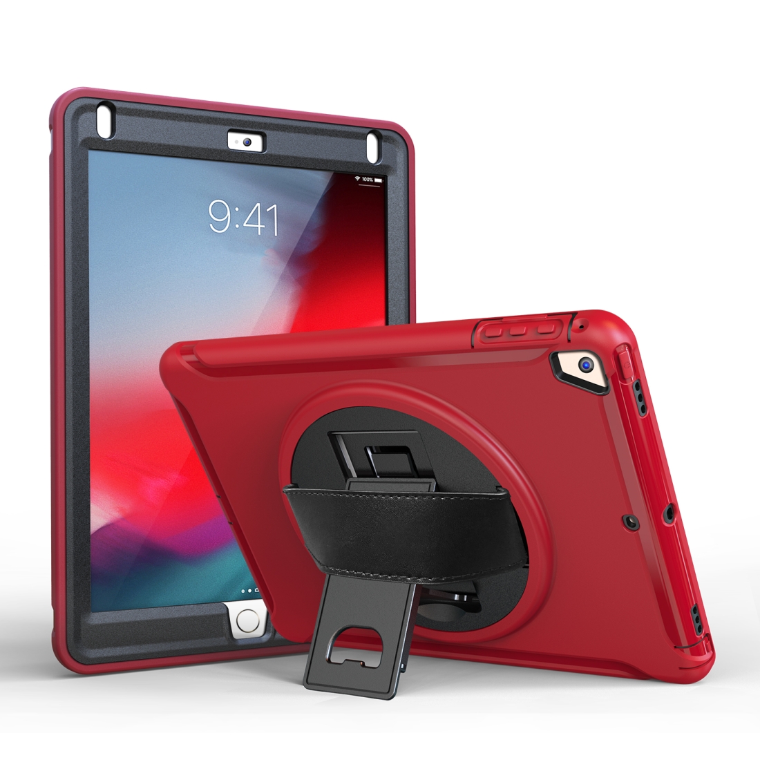 For iPad 9.7 inch (2017) 360 Degree Rotation PC+TPU Protective Cover with Holder & Hand Strap(Red) For iPad 9.7 inch (2017) 360 Degree Rotation PC+TPU Protective Cover with Holder & Hand Strap(Red)