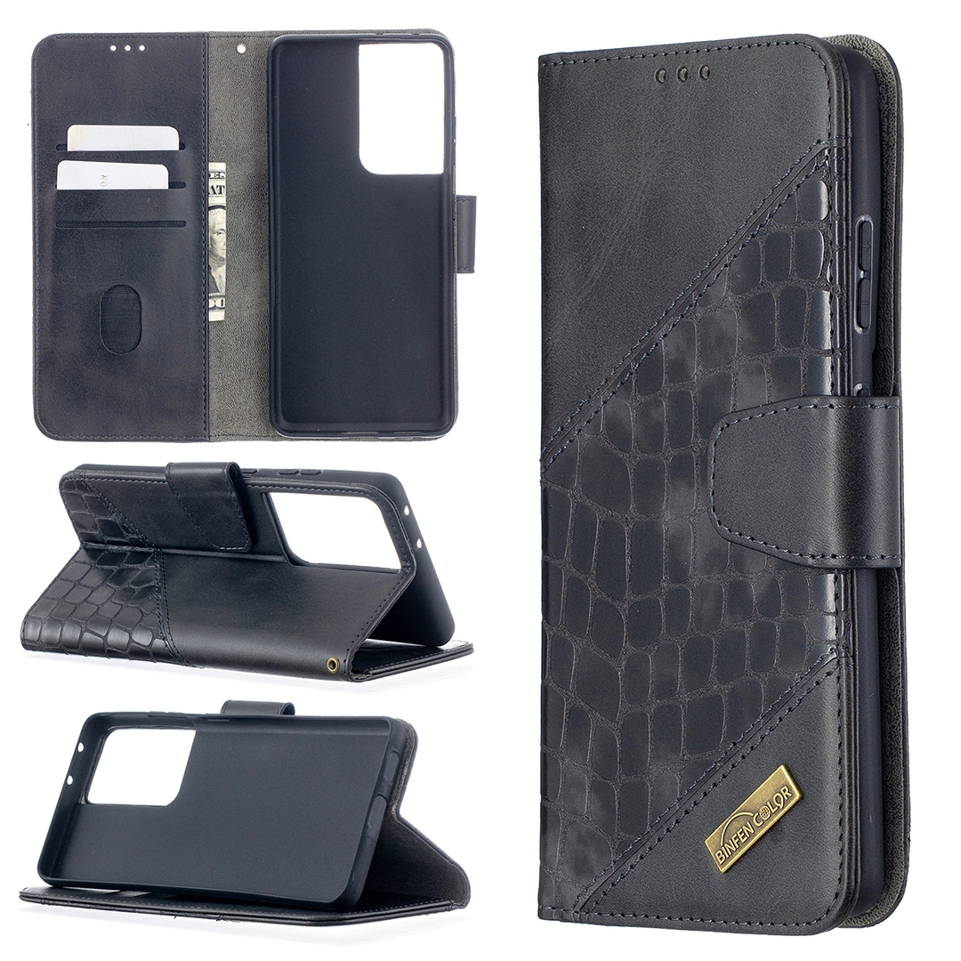 For Samsung Galaxy S21 Ultra 5G Matching Color Crocodile Texture Horizontal Flip PU Leather Case with Wallet & Holder & Card Slots(Black) For Samsung Galaxy S21 Ultra 5G Matching Color Crocodile Texture Horizontal Flip PU Leather Case with Wallet & Holder & Card Slots(Black)