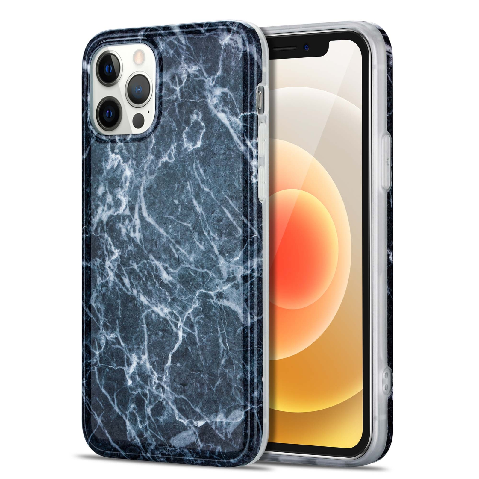 For iPhone 12 mini TPU Glossy Marble Pattern IMD Protective Case (Dark Grey)