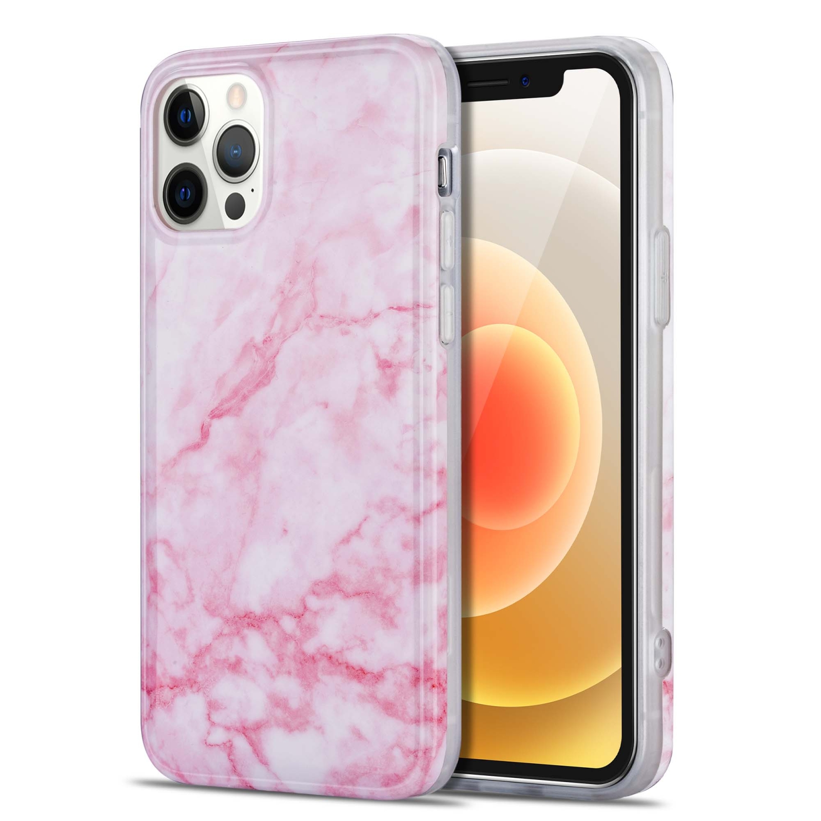 For iPhone 12 TPU Glossy Marble Pattern IMD Protective Case(Light Pink)
