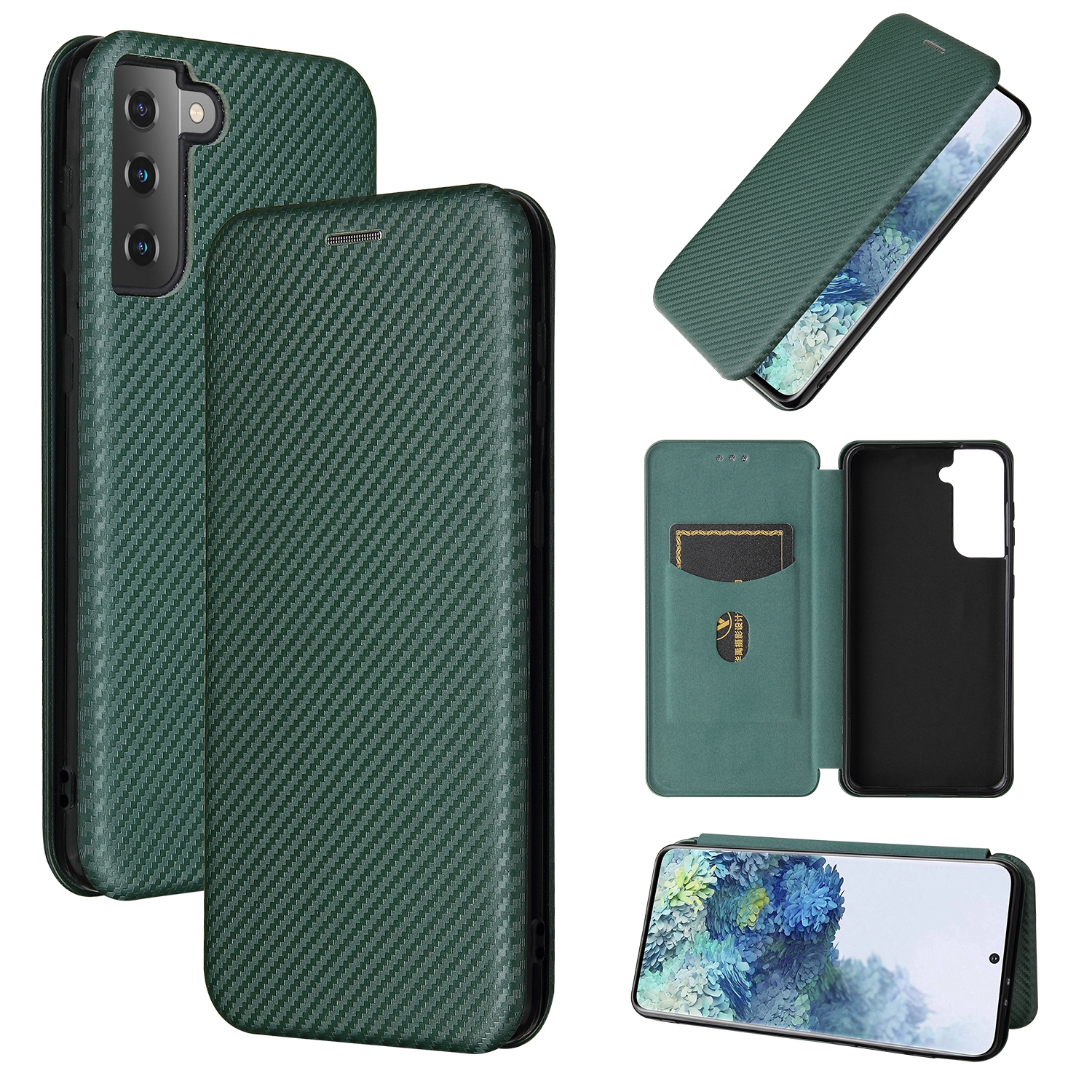 For Samsung Galaxy S21+ 5G Carbon Fiber Texture Horizontal Flip TPU + PC + PU Leather Case with Card Slot(Green) For Samsung Galaxy S21+ 5G Carbon Fiber Texture Horizontal Flip TPU + PC + PU Leather Case with Card Slot(Green)
