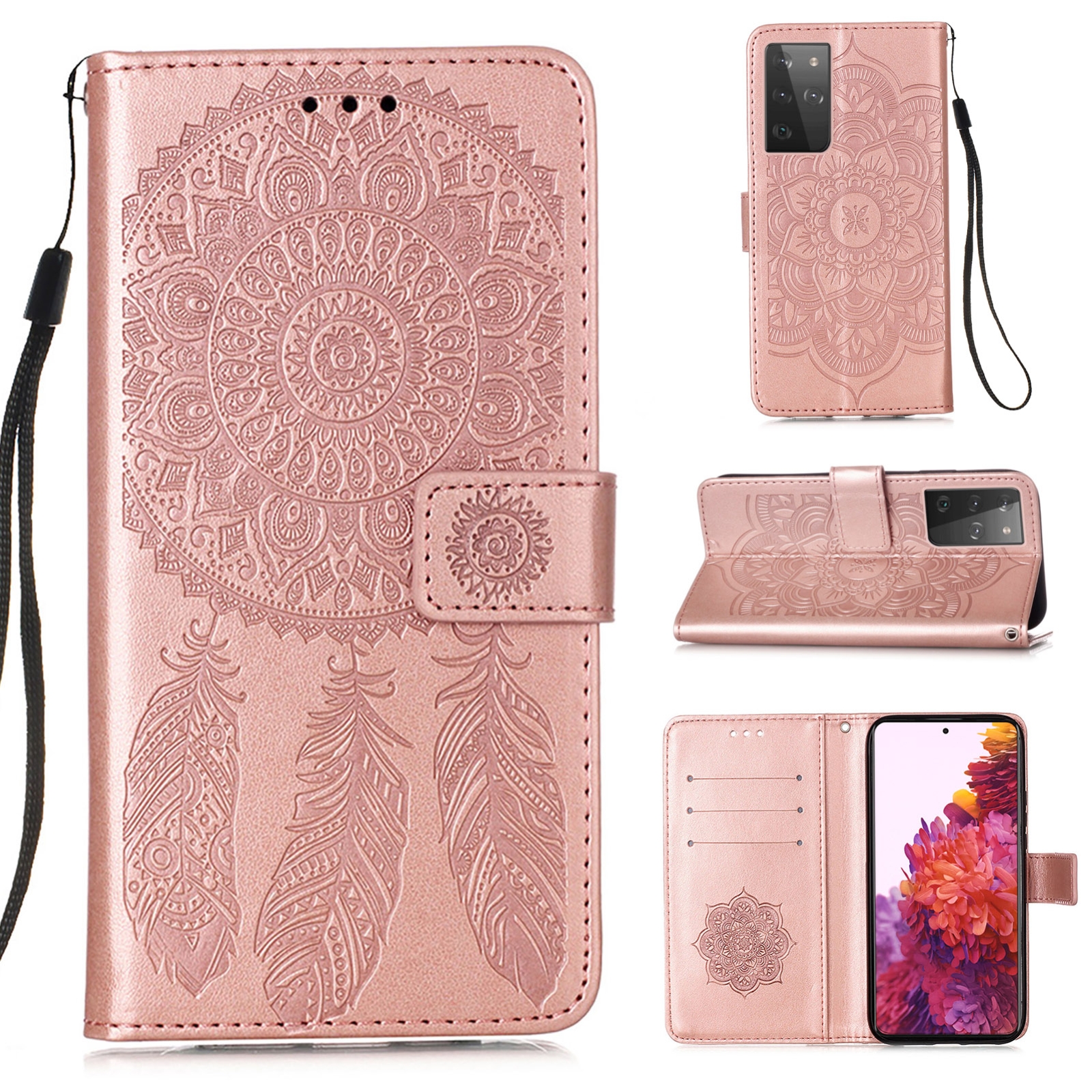 For Samsung Galaxy S21 Ultra 5G Dream Catcher Printing Horizontal Flip Leather Case with Holder & Card Slots & Wallet & Lanyard(Rose Gold) For Samsung Galaxy S21 Ultra 5G Dream Catcher Printing Horizontal Flip Leather Case with Holder & Card Slots & Wallet & Lanyard(Rose Gold)