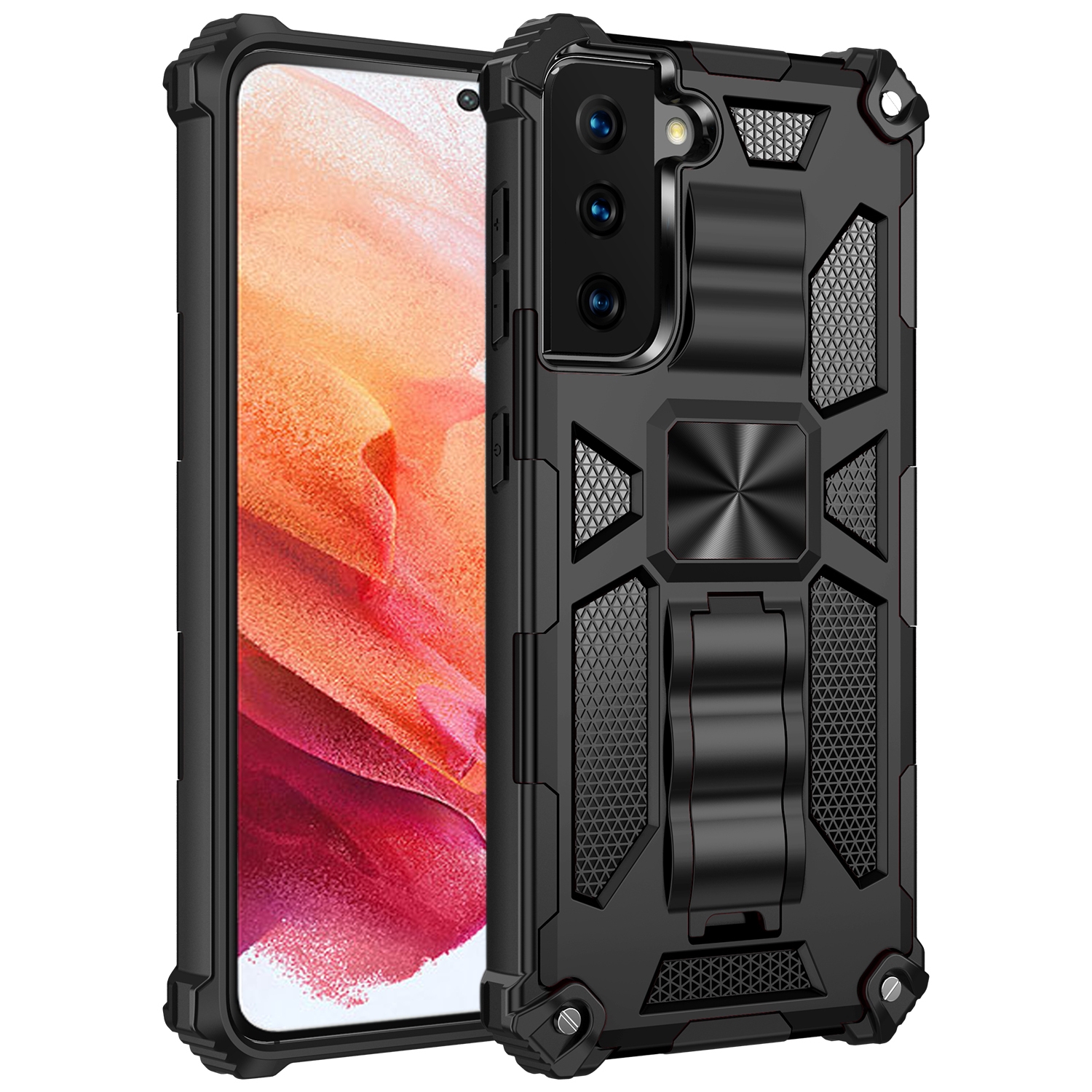 For Samsung Galaxy S21 5G Shockproof TPU + PC Magnetic Protective Case with Holder(Black) For Samsung Galaxy S21 5G Shockproof TPU + PC Magnetic Protective Case with Holder(Black)
