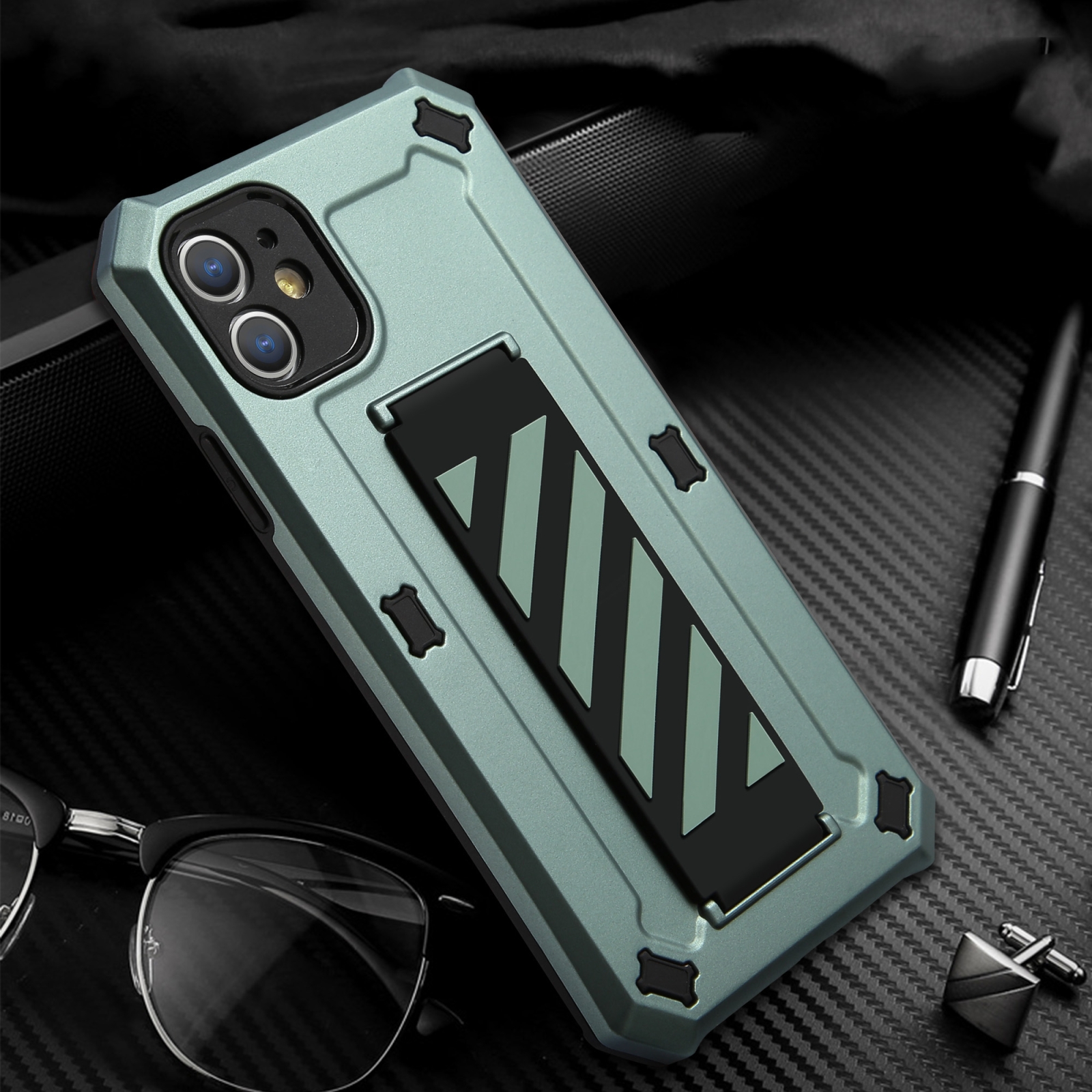 For iPhone 11 Bright Shield 3 in 1 Shockproof TPU + PC + Back Silicone Webbing Protective Case (Dark Green) For iPhone 11 Bright Shield 3 in 1 Shockproof TPU + PC + Back Silicone Webbing Protective Case (Dark Green)