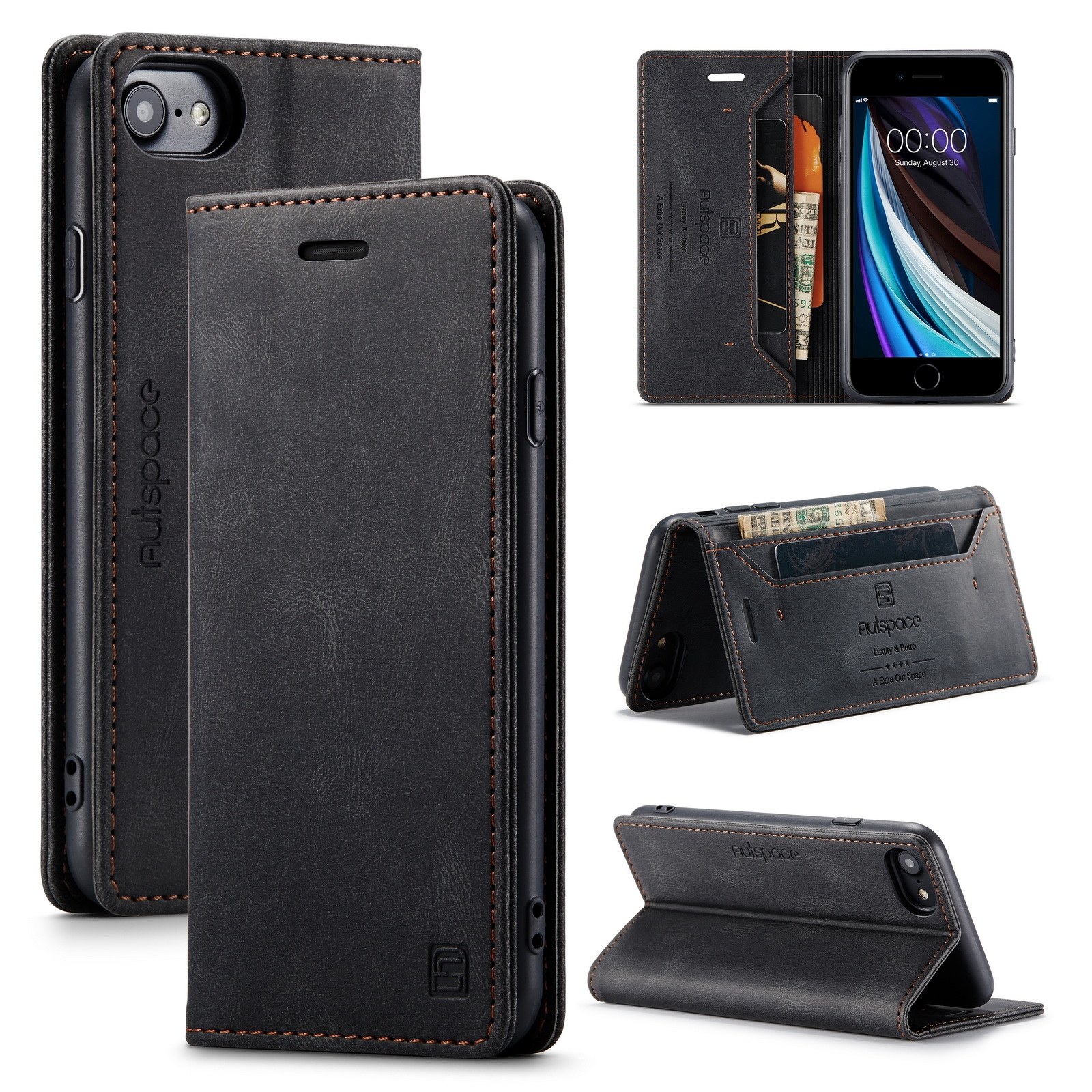 For iPhone SE 2022 / SE 2020 / 8 / 7 AutSpace A01 Retro Skin-feel Crazy Horse Texture Horizontal Flip Leather Case with Holder & Card Slots & Wallet & RFID(Black) For iPhone SE 2022 / SE 2020 / 8 / 7 AutSpace A01 Retro Skin-feel Crazy Horse Texture Horizontal Flip Leather Case with Holder & Card Slots & Wallet & RFID(Black)