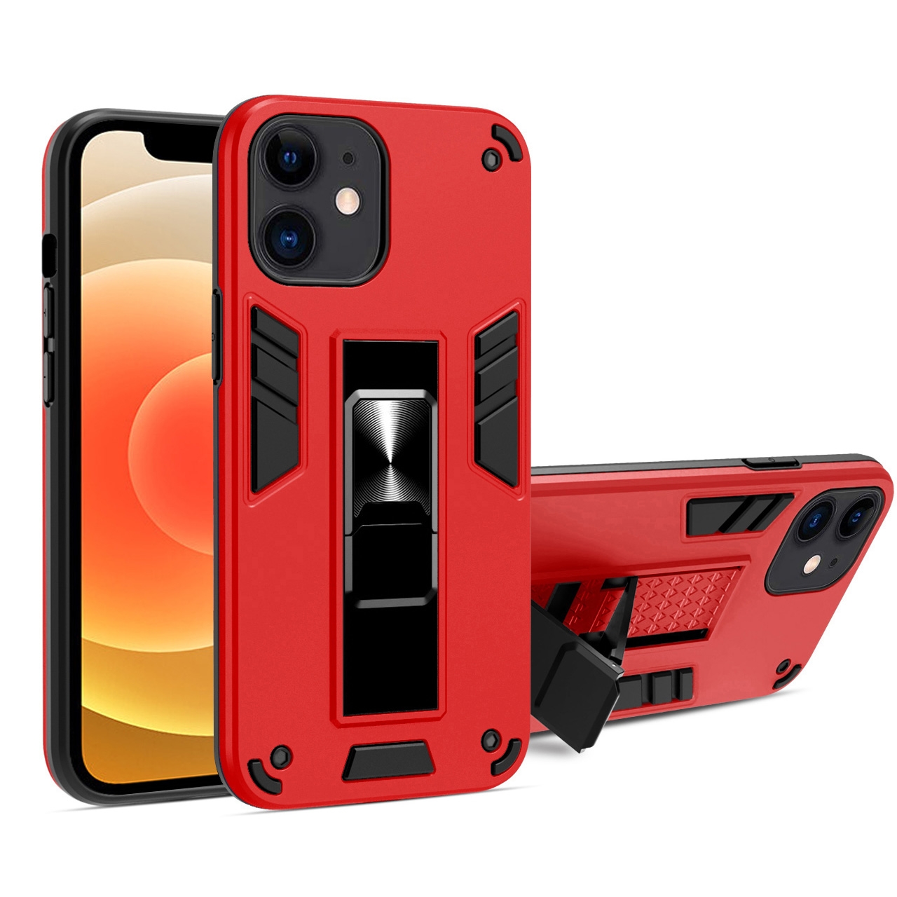 For iPhone 12 mini 2 in 1 PC + TPU Shockproof Protective Case with Invisible Holder (Red) For iPhone 12 mini 2 in 1 PC + TPU Shockproof Protective Case with Invisible Holder (Red)