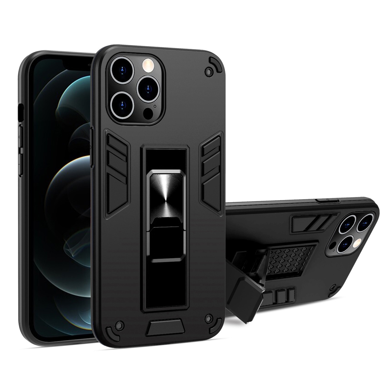 For iPhone 12 / 12 Pro 2 in 1 PC + TPU Shockproof Protective Case with Invisible Holder(Black) For iPhone 12 / 12 Pro 2 in 1 PC + TPU Shockproof Protective Case with Invisible Holder(Black)