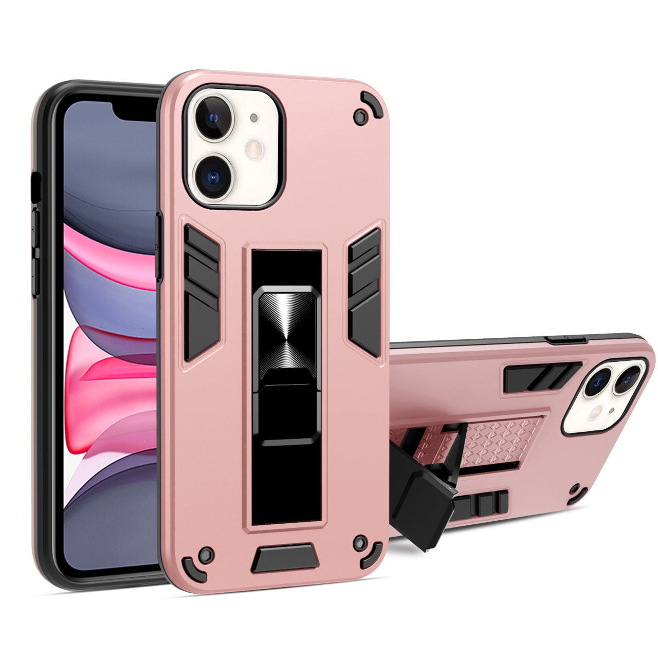 For iPhone 11 2 in 1 PC + TPU Shockproof Protective Case with Invisible Holder (Rose Gold) For iPhone 11 2 in 1 PC + TPU Shockproof Protective Case with Invisible Holder (Rose Gold)