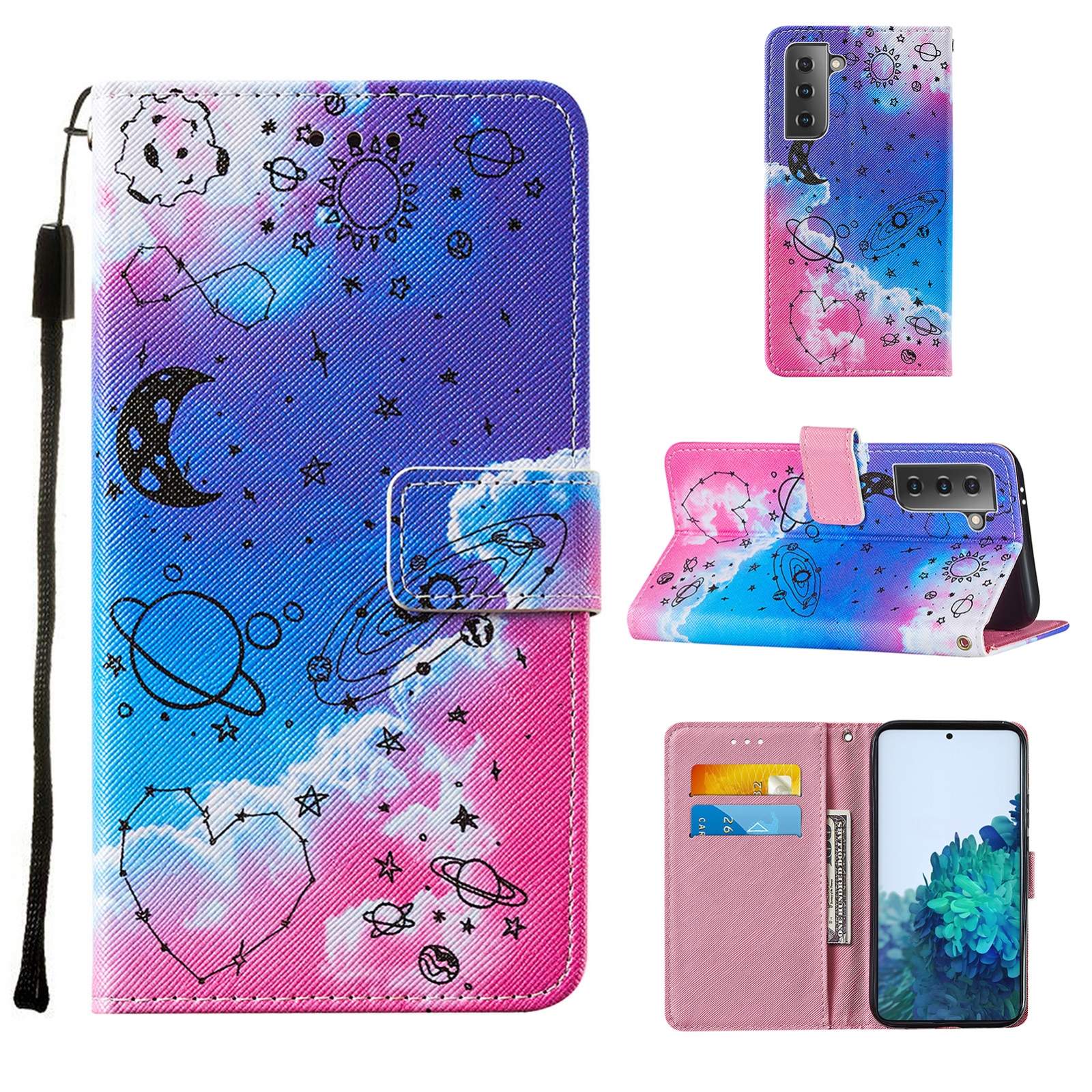 For Samsung Galaxy S21+ 5G Cross Texture Painting Pattern Horizontal Flip Leather Case with Holder & Card Slots & Wallet & Lanyard(Love Universe)