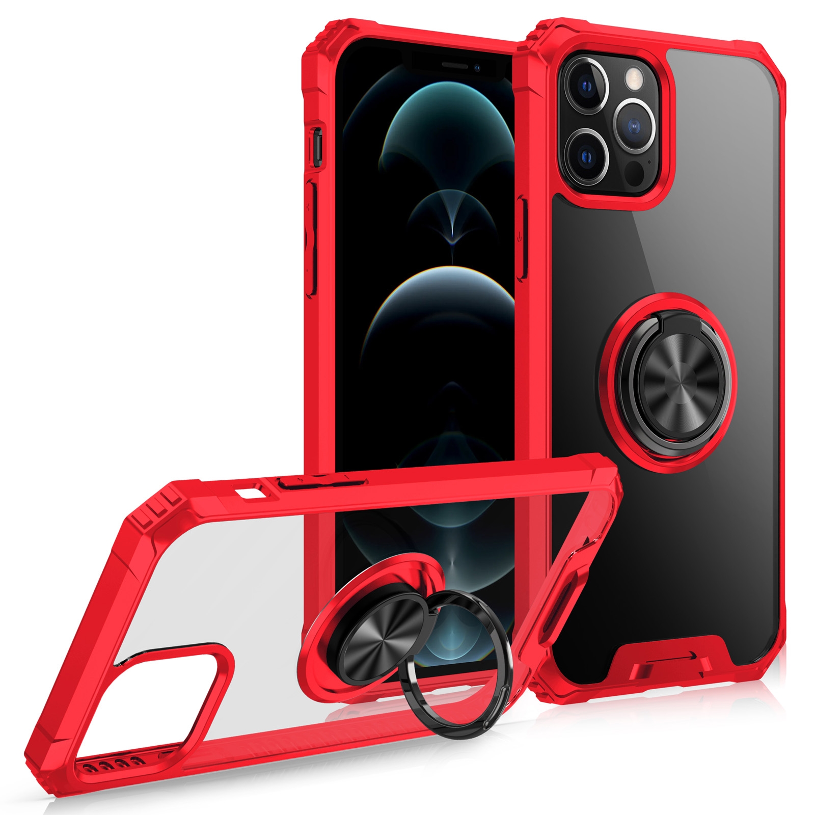 For iPhone 12 / 12 Pro Armor Ring PC + TPU Magnetic Shockproof Protective Case(Red) For iPhone 12 / 12 Pro Armor Ring PC + TPU Magnetic Shockproof Protective Case(Red)