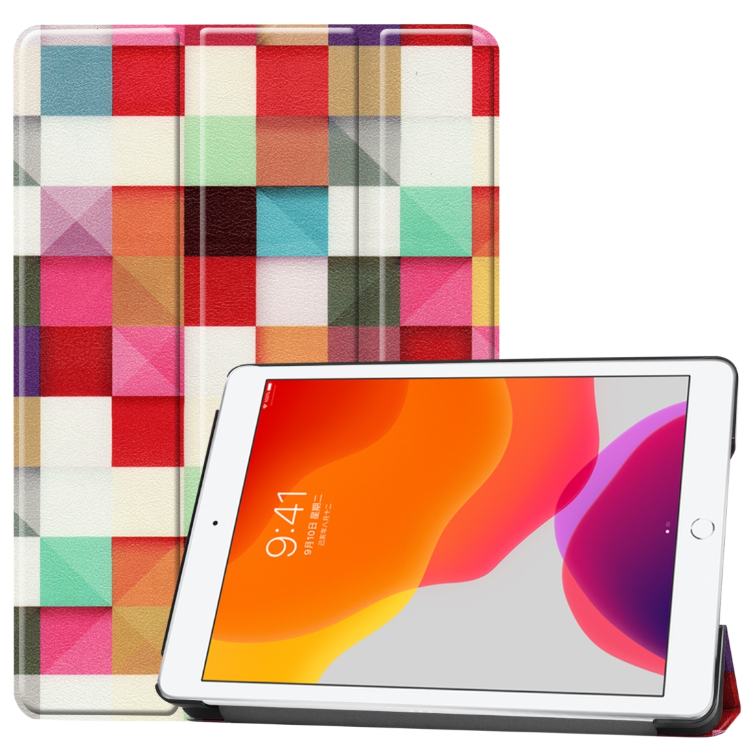 For iPad 10.2 2021 / 2020 / 2019 Colored Drawing Horizontal Flip Leather Case with Three-folding Holder & Sleep / Wake-up Function(Magic Cube)