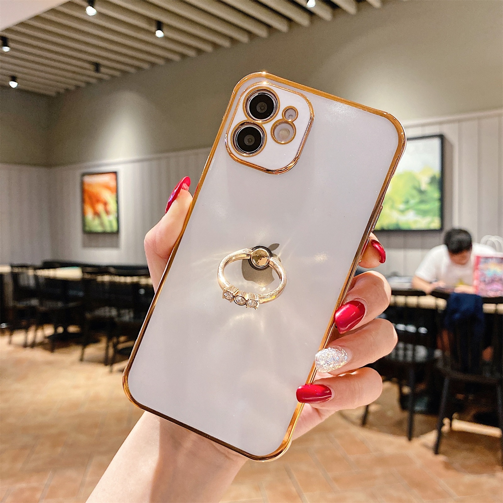 For iPhone 12 mini 2 in 1 Plating TPU Protective Case with Ring Holder (White) For iPhone 12 mini 2 in 1 Plating TPU Protective Case with Ring Holder (White)