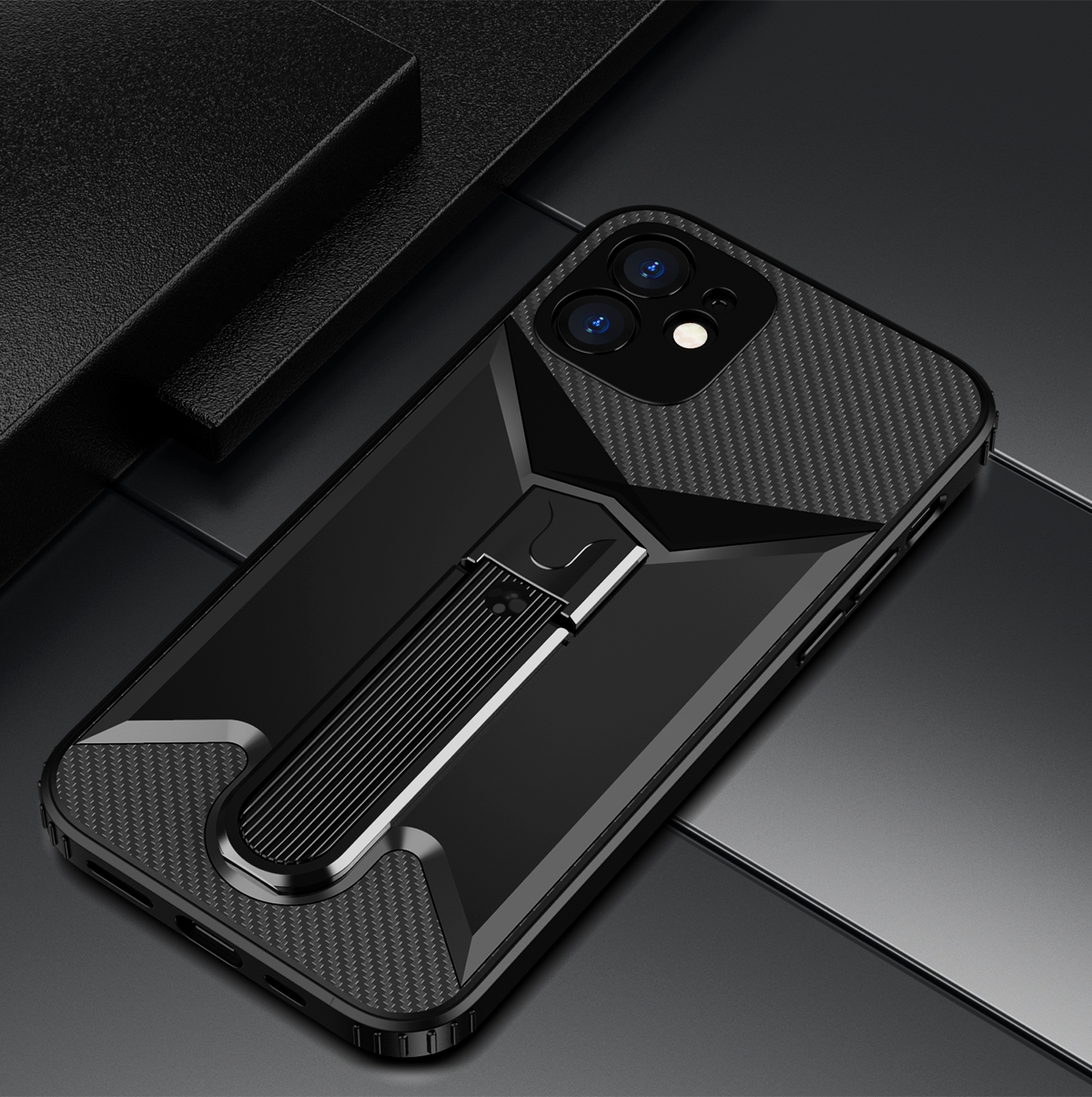 For iPhone 11 Butterfly Wing 2 in 1 Carbon Fiber Armor Shockproof TPU + PC Protective Case with Invisible Holder (Black) For iPhone 11 Butterfly Wing 2 in 1 Carbon Fiber Armor Shockproof TPU + PC Protective Case with Invisible Holder (Black)