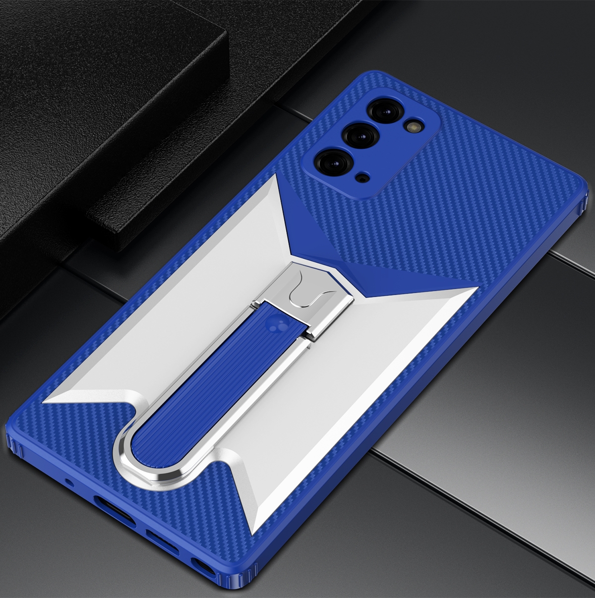 For Samsung Galaxy Note20 Butterfly Wing 2 in 1 Carbon Fiber Armor Shockproof TPU + PC Protective Case with Invisible Holder(Blue) For Samsung Galaxy Note20 Butterfly Wing 2 in 1 Carbon Fiber Armor Shockproof TPU + PC Protective Case with Invisible Holder(Blue)