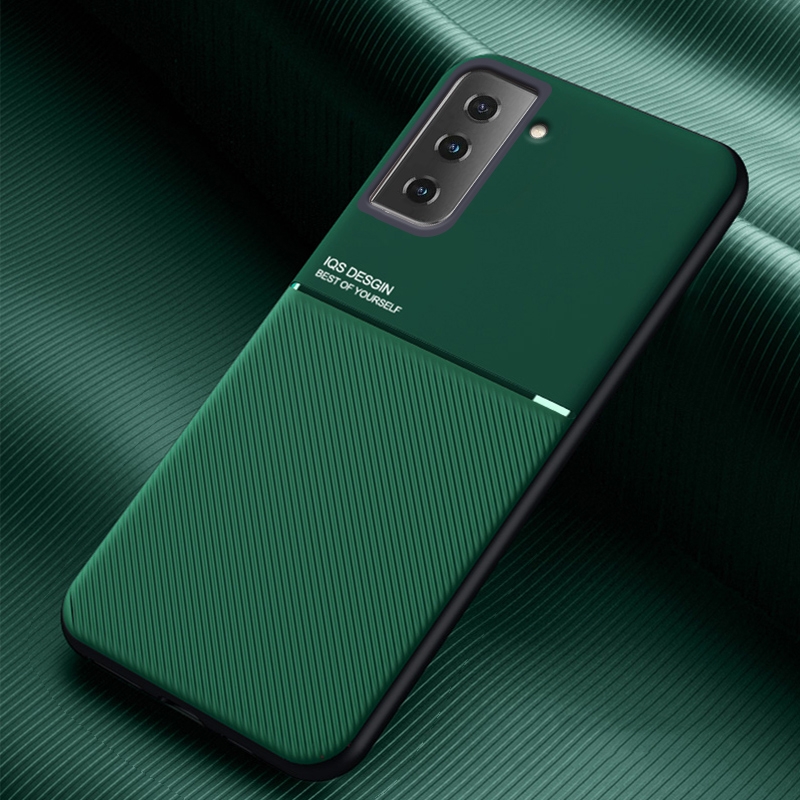 For Samsung Galaxy S21+ 5G Classic Tilt Strip Grain Magnetic Shockproof PC + TPU Case(Green)