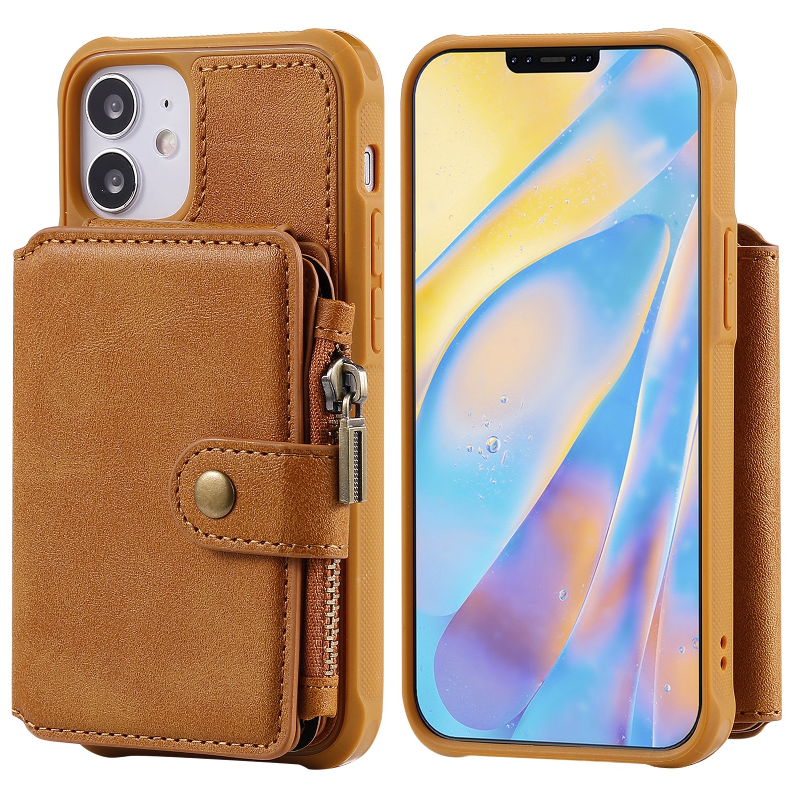 For iPhone 12 mini Zipper Shockproof Protective Case with Card Slots & Bracket & Photo Holder & Wallet Function (Brown) For iPhone 12 mini Zipper Shockproof Protective Case with Card Slots & Bracket & Photo Holder & Wallet Function (Brown)