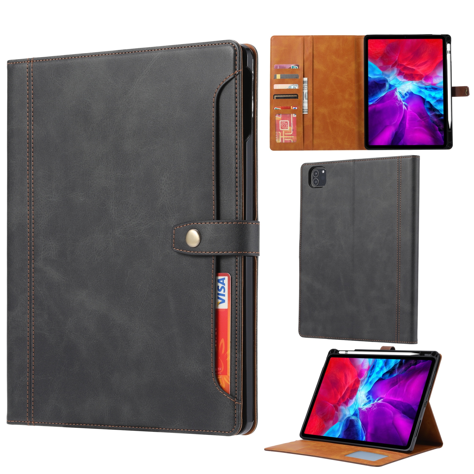 For iPad Pro 11 inch (2020) Calf Texture Double Fold Clasp Horizontal Flip Leather Tablet Case with Photo Frame & Holder & Card Slots & Wallet(Black) For iPad Pro 11 inch (2020) Calf Texture Double Fold Clasp Horizontal Flip Leather Tablet Case with Photo Frame & Holder & Card Slots & Wallet(Black)
