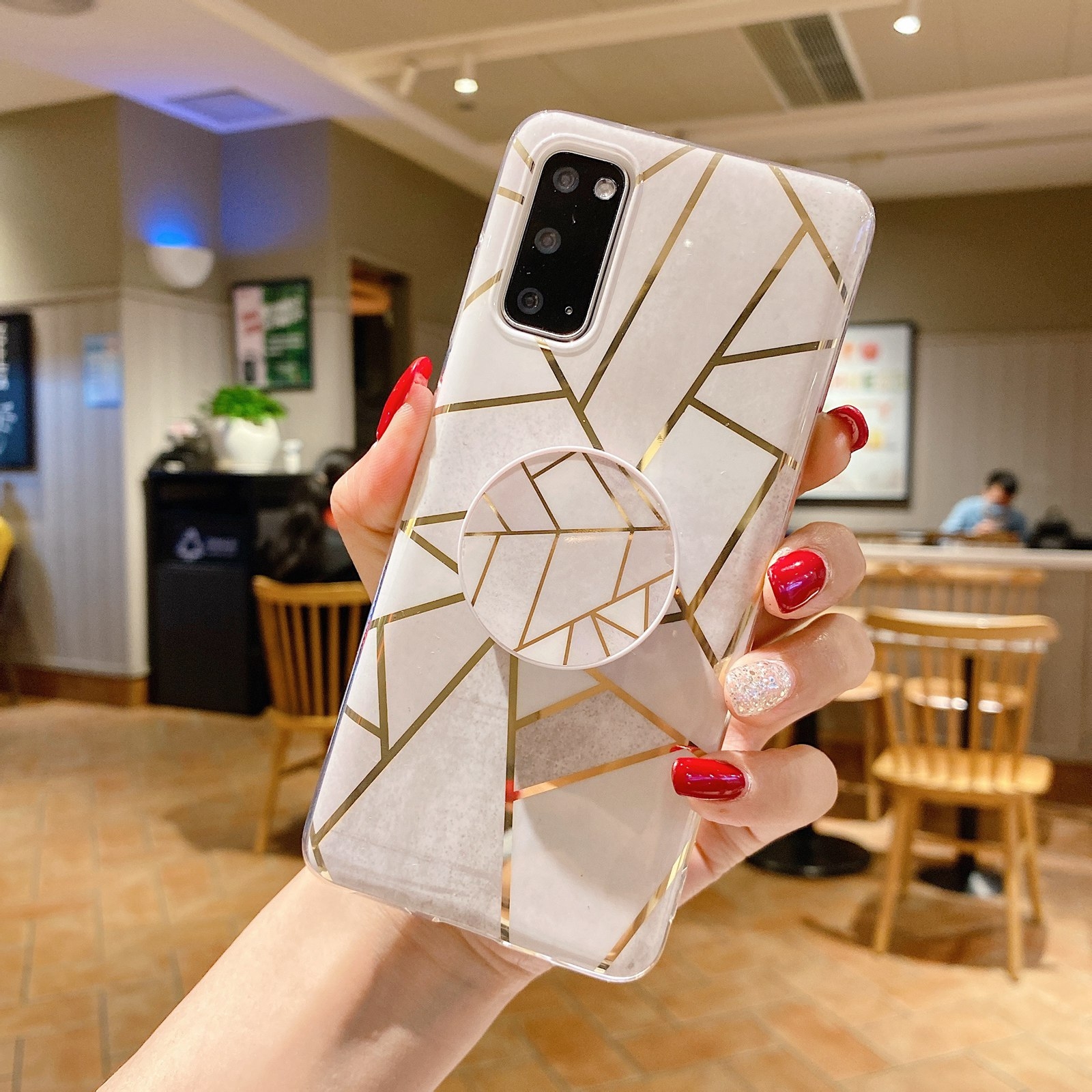 Marble Pattern Shockproof Protective Case with Holder For Samsung Galaxy S20 FE(White) Marble Pattern Shockproof Protective Case with Holder For Samsung Galaxy S20 FE(White)