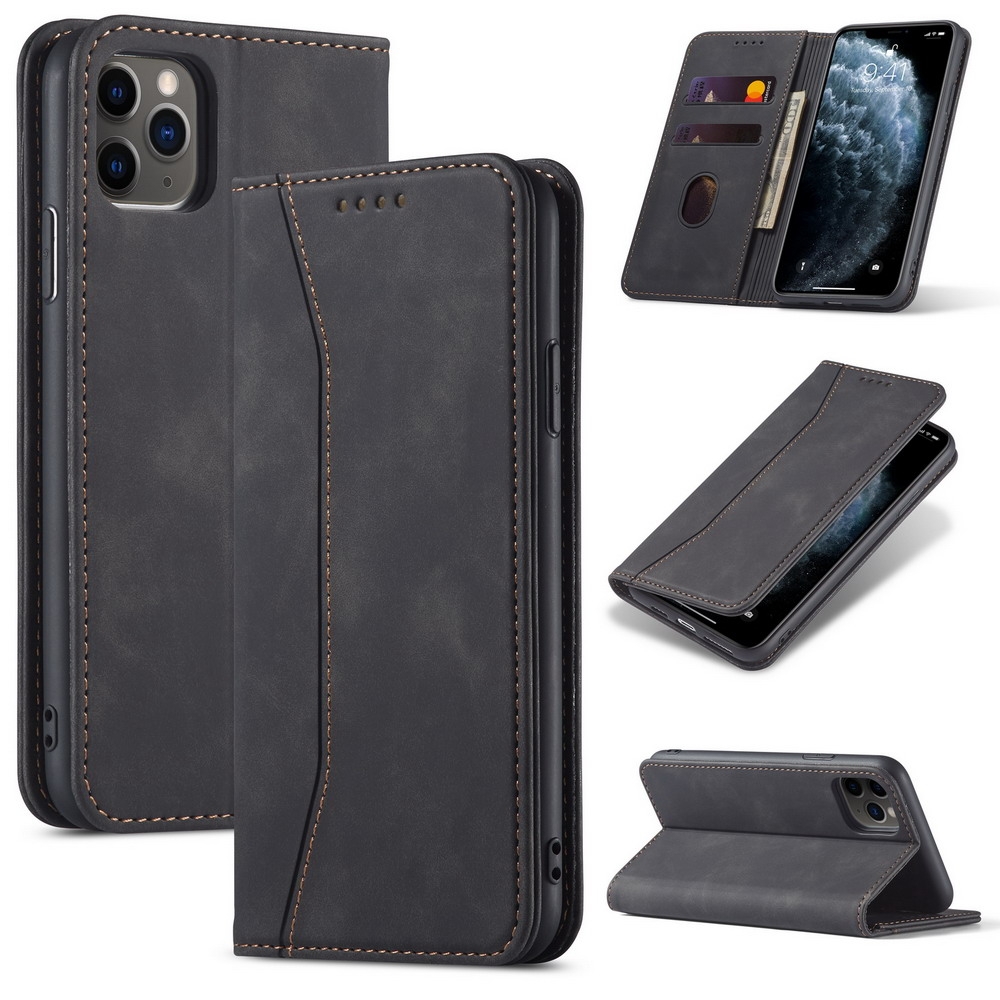 For iPhone 12 Pro Max Skin-feel Calfskin Texture Magnetic Dual-Fold Horizontal Flip Leather Case with Holder & Card Slots & Wallet(Black) For iPhone 12 Pro Max Skin-feel Calfskin Texture Magnetic Dual-Fold Horizontal Flip Leather Case with Holder & Card Slots & Wallet(Black)