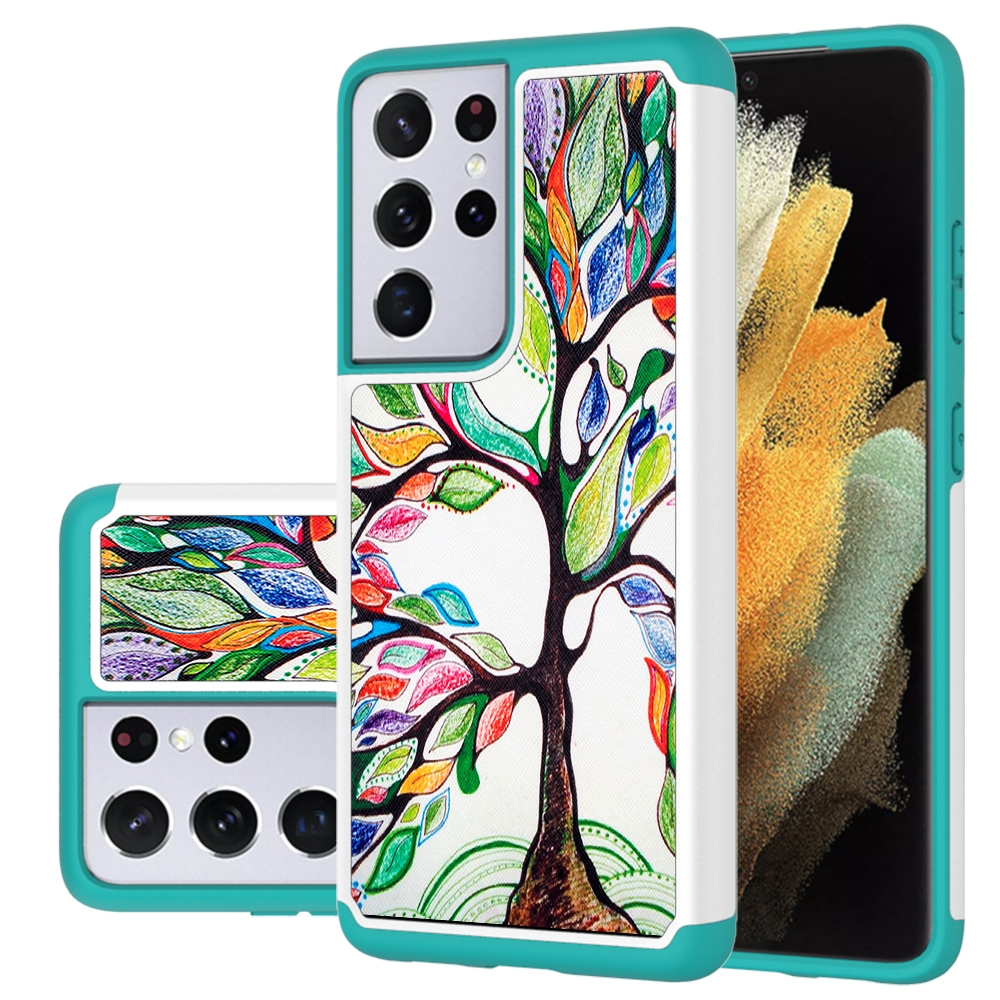 For Samsung Galaxy S21 Ultra 5G Coloured Drawing Pattern PU + TPU Protective Case(Colorful Tree) For Samsung Galaxy S21 Ultra 5G Coloured Drawing Pattern PU + TPU Protective Case(Colorful Tree)