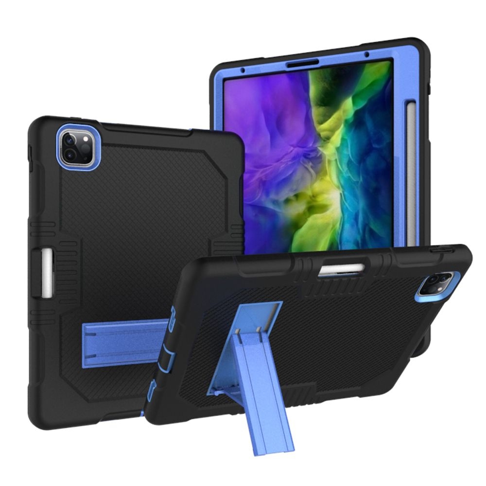 For iPad Pro 12.9 inch (2018/2020) Contrast Color Robot Shockproof Silicone + PC Protective Tablet Case with Holder(Black Blue) For iPad Pro 12.9 inch (2018/2020) Contrast Color Robot Shockproof Silicone + PC Protective Tablet Case with Holder(Black Blue)