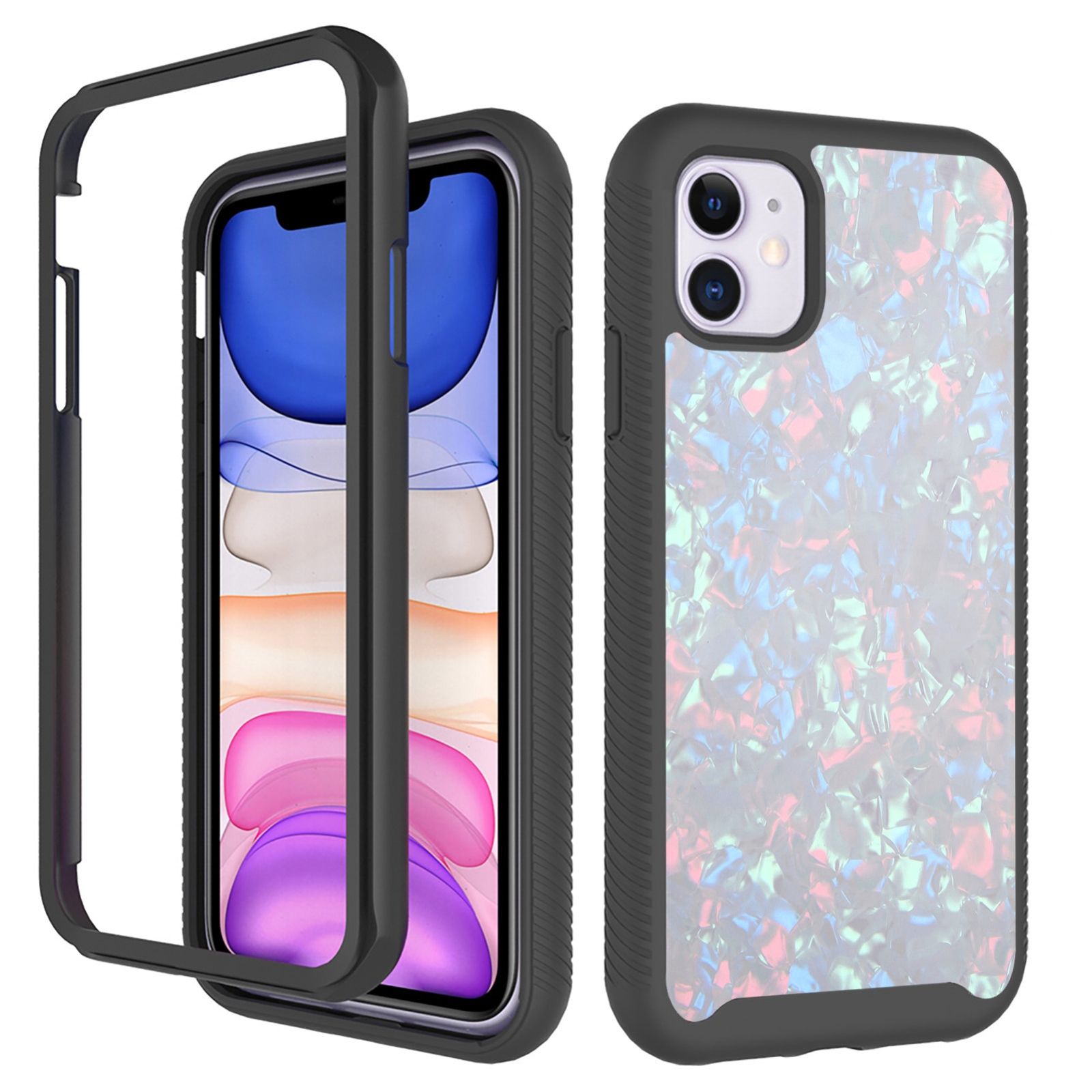 For iPhone 11 Pro 3 in 1 Card PC + TPU Shockproof Protective Case(White Shell Pattern)
