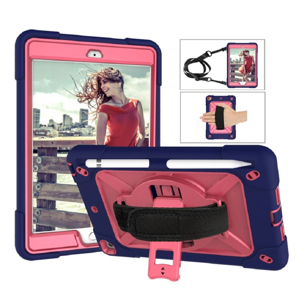 Contrast Color Silicone + PC Combination Case with Holder For iPad mini 3(Navy Blue + Rose Red)