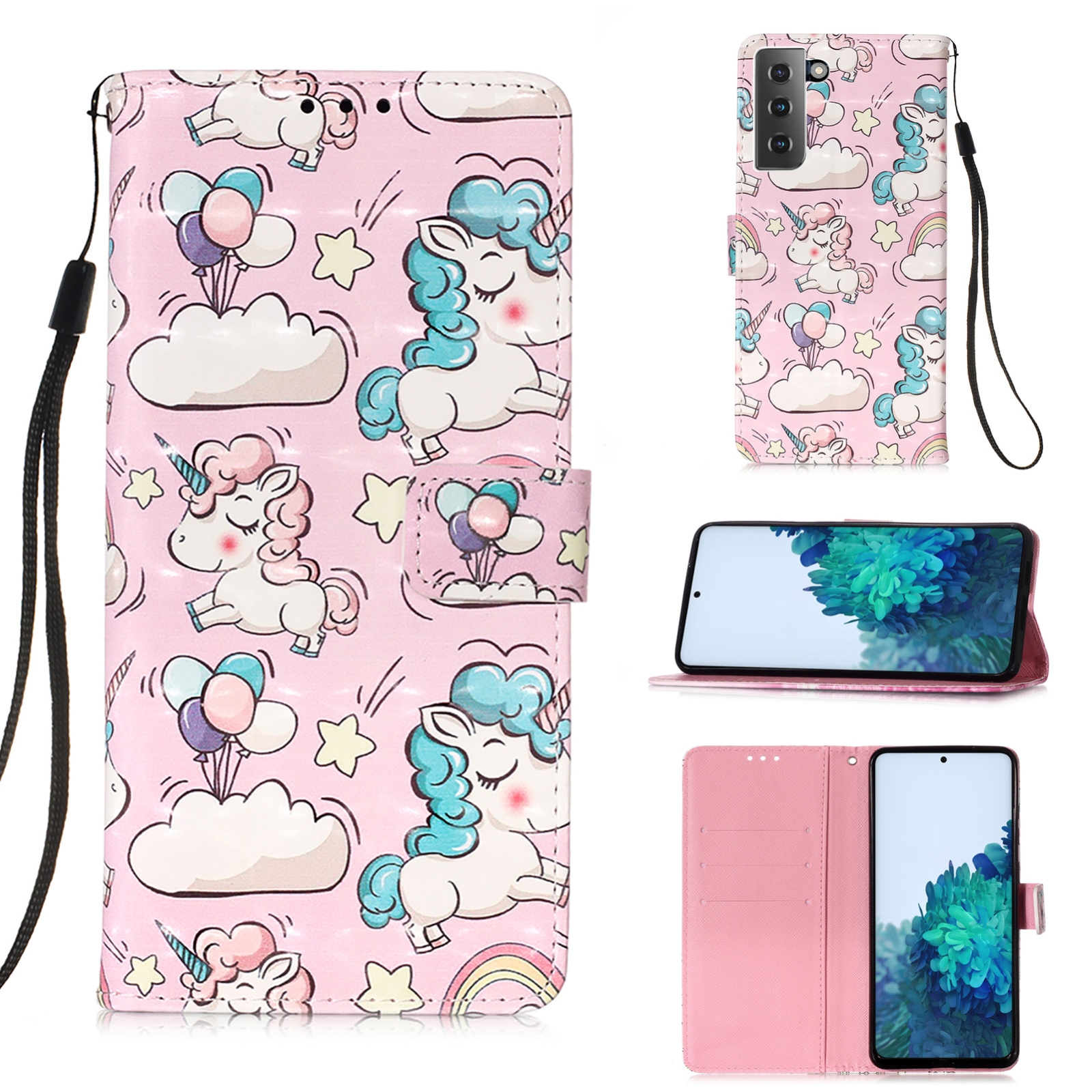 For Samsung Galaxy 21+ 5G 3D Painting Horizontal Flip Leather Case with Holder & Card Slot & Wallet & Lanyard(Pink Pony)