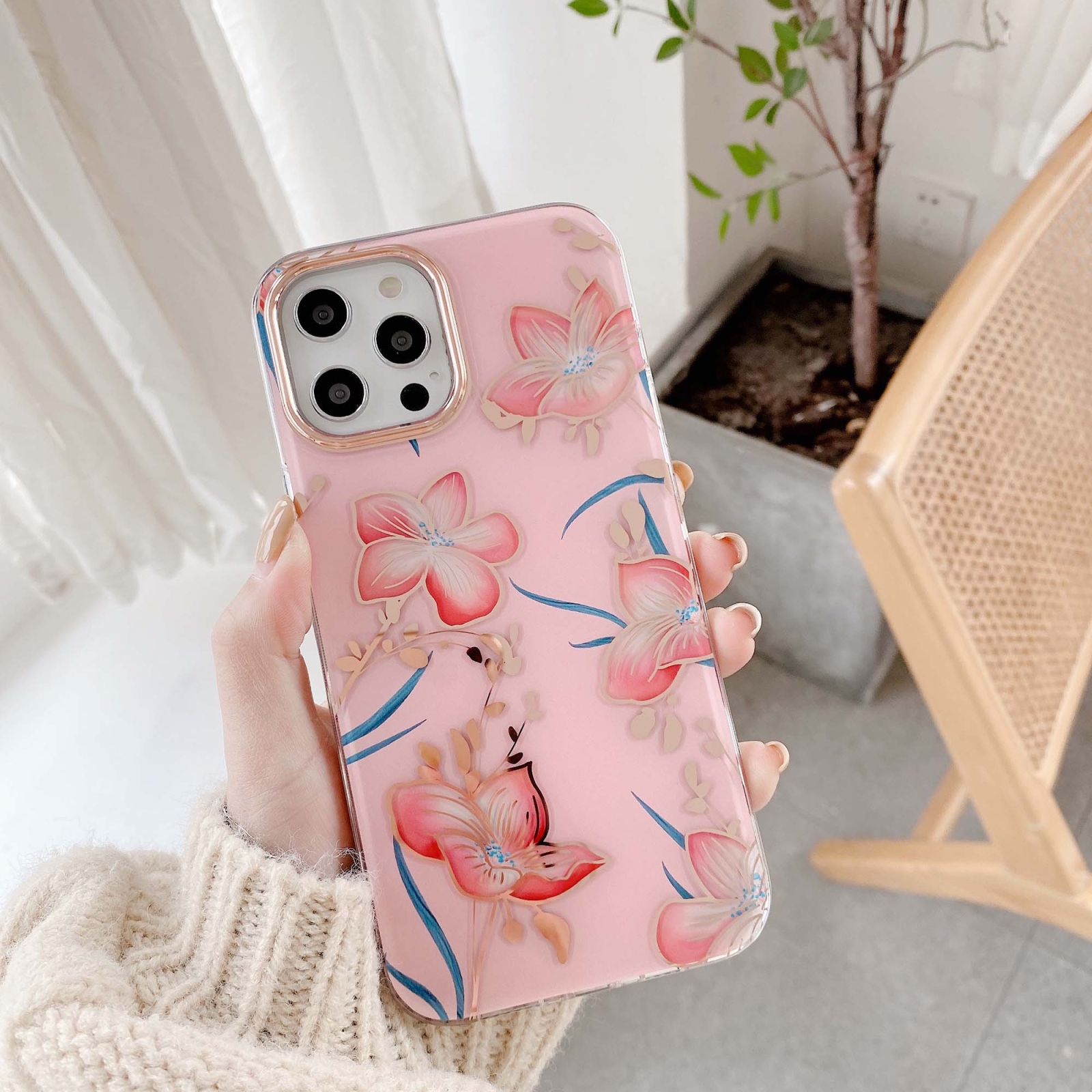 Double-sided Film Laser Flower Pattern Protective Case For iPhone 11(Pink) Double-sided Film Laser Flower Pattern Protective Case For iPhone 11(Pink)