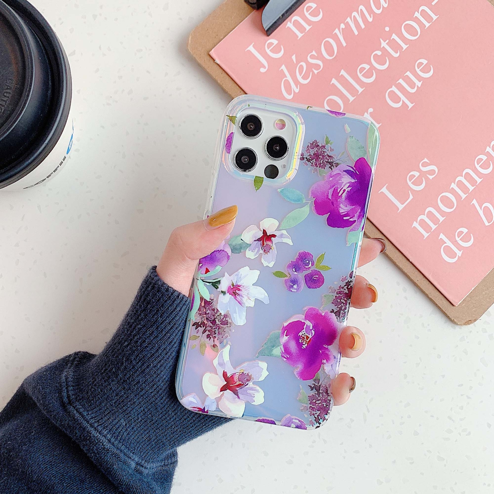 Double-sided Film Laser Flower Pattern Protective Case For iPhone 11(Purple) Double-sided Film Laser Flower Pattern Protective Case For iPhone 11(Purple)