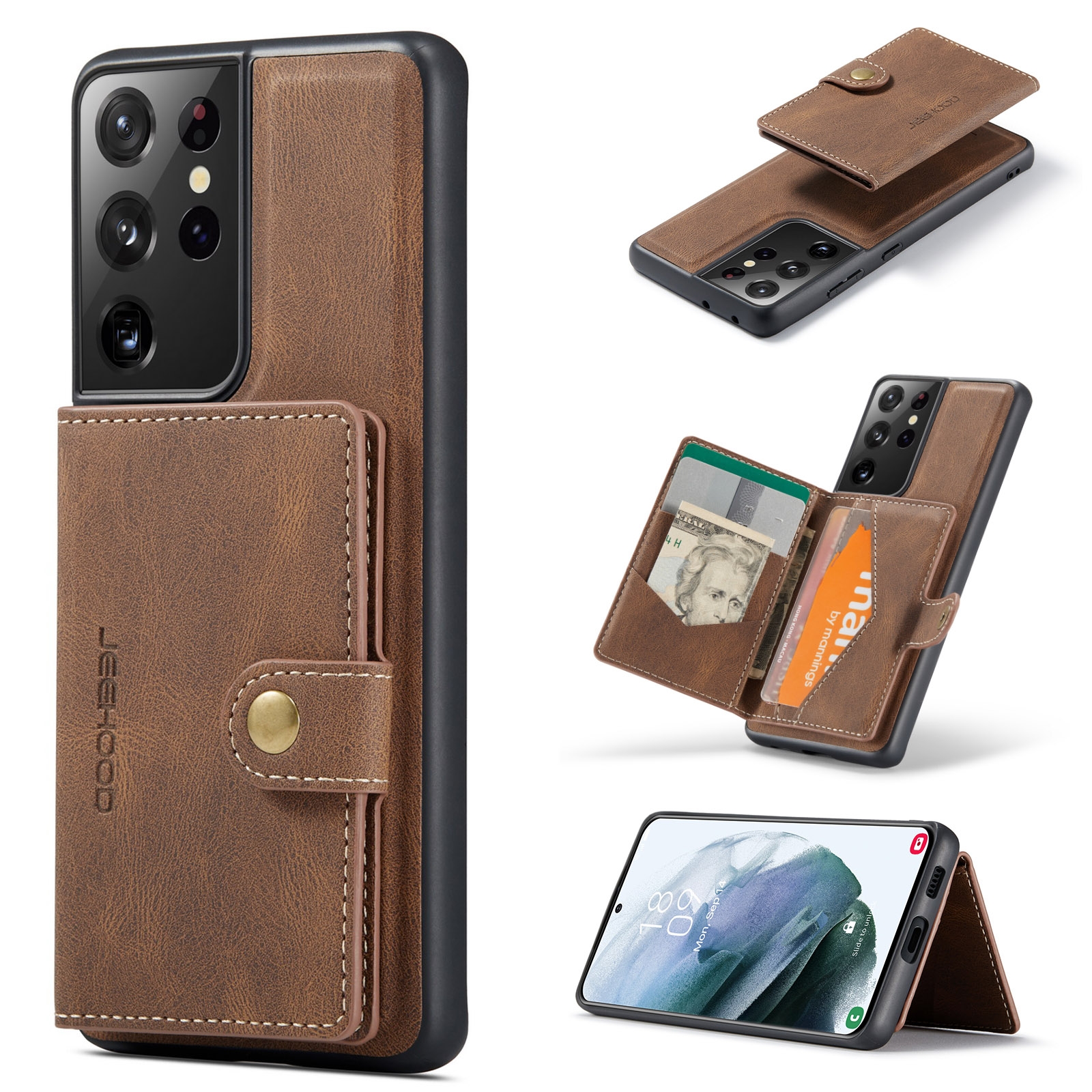 For Samsung Galaxy S21 Ultra 5G JEEHOOD Retro Magnetic Detachable Protective Case with Wallet & Card Slot & Holder(Brown) For Samsung Galaxy S21 Ultra 5G JEEHOOD Retro Magnetic Detachable Protective Case with Wallet & Card Slot & Holder(Brown)